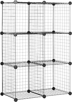6 shelves Cube Interlocking 1 Storage Unit With Metal Wire Mesh, 60 Pounds / 27kg Shelf Maximum Weight Capacity, Black, 37 cm D x 77 cm W x 114 cm H