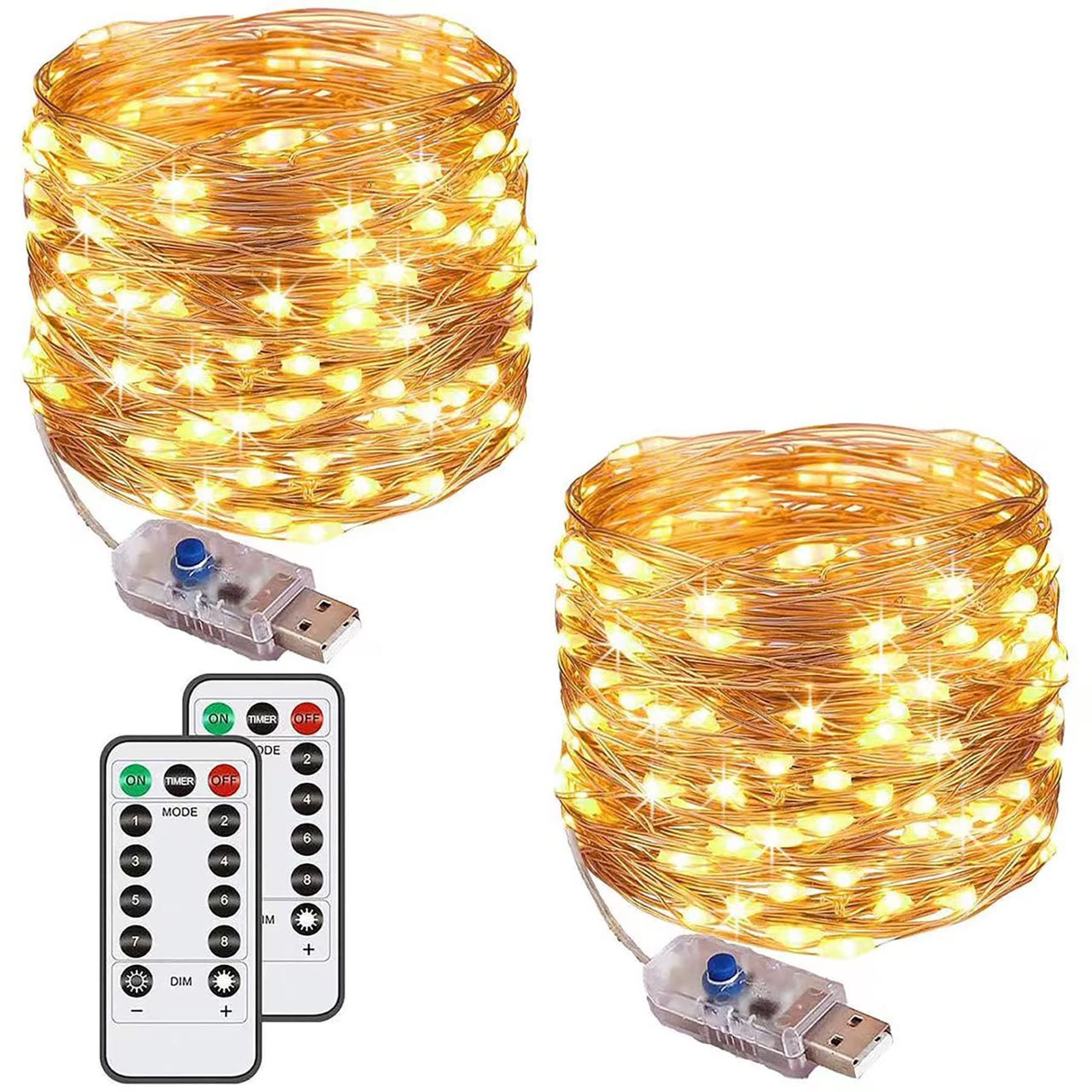 Augone [2 Pack] String Lights 120 LED Lights 40ft 8 Modes USB Plug-in Lights Waterproof for Outdoor/Indoor Copper String Lights with Remote Timer for Bedroom Party Wedding Christmas (Warm White)