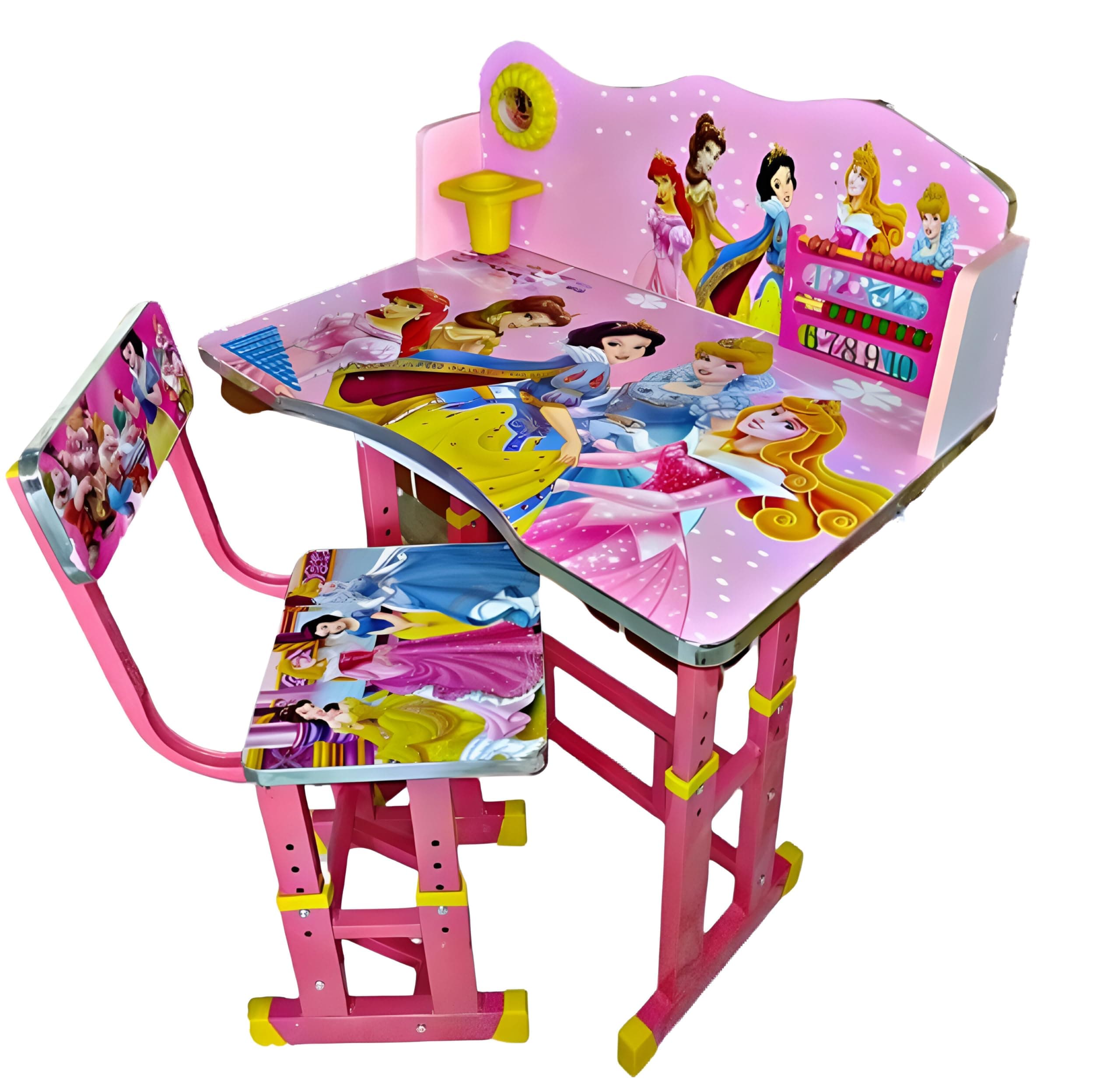 MLU Kids Study Table and Chair Set (Pink) Height Adjustable Wooden Baby Desk Table with Chair (MDF), 68cm, 48cm, 86 Cm