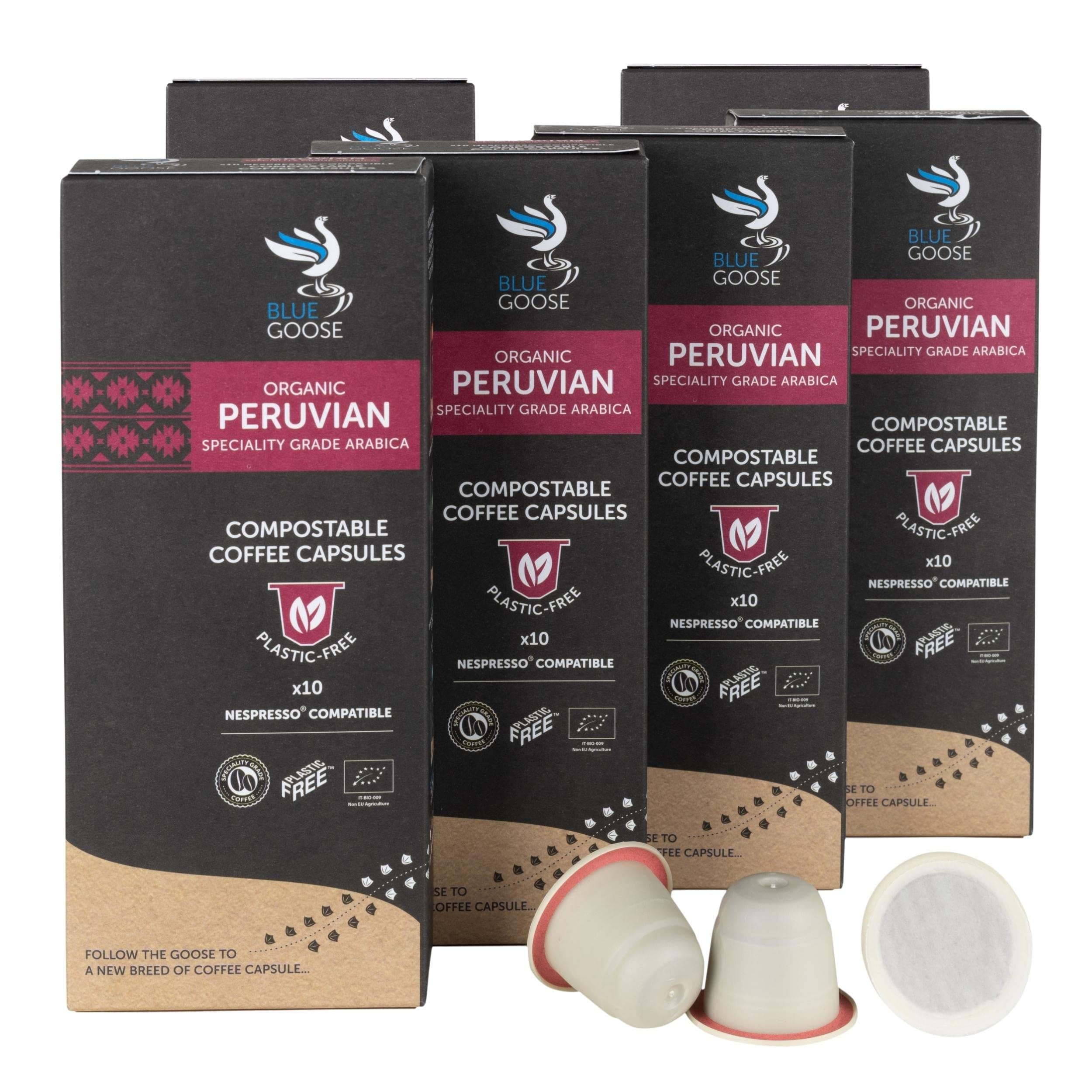 Blue Goose Peruvian - 60 Plastic Free Compostable Coffee Capsules - Nespresso Compatible Pods - Specialty Grade Coffee - Great Taste Award 2021
