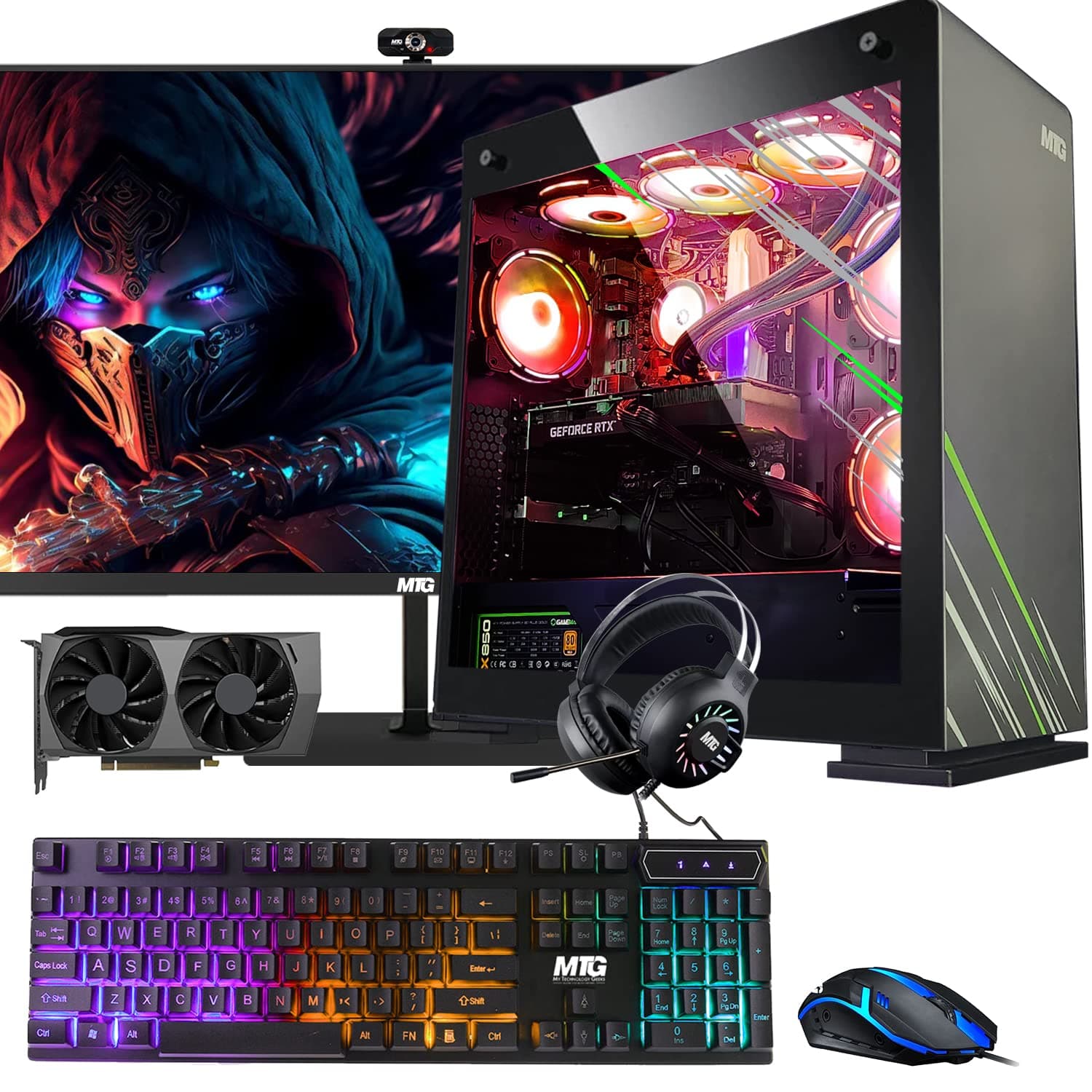 Aurora Max Gaming Tower PC- Intel Core i5 12th Gen, RTX 3060 12GB 192 Bits, 32GB RGB Ram, 1TB Nvme, 4TB HDD, 27 Inch 165HZ Monitor, RGB Keyboard Mouse, Headphone, Liquid Cooling, Webcam, Win 11