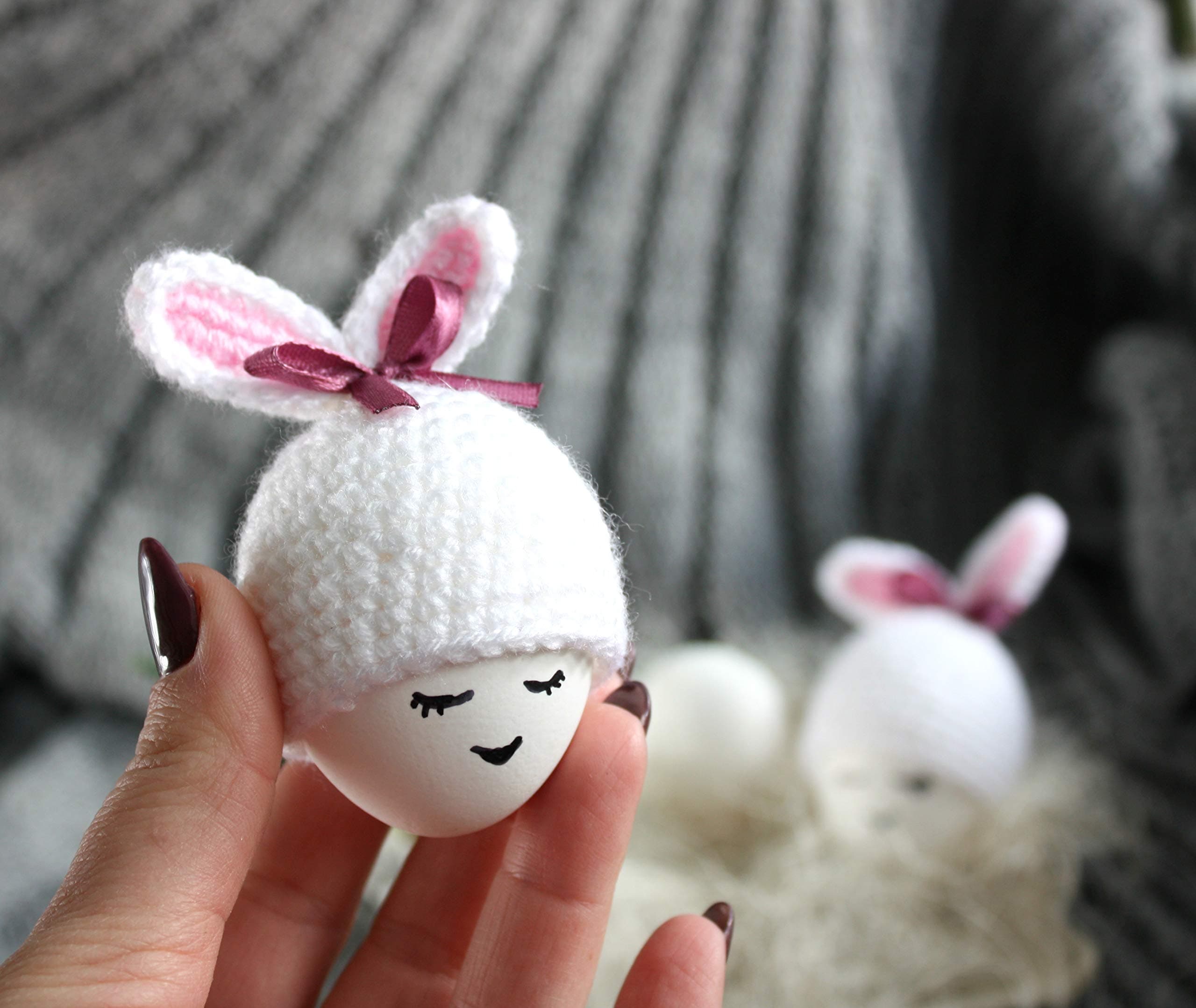 White bunny egg cosy, crochet egg cosy, hat for egg, egg warmer, egg holder, kitchen decor, bunny Easter decor, Easter table decoration