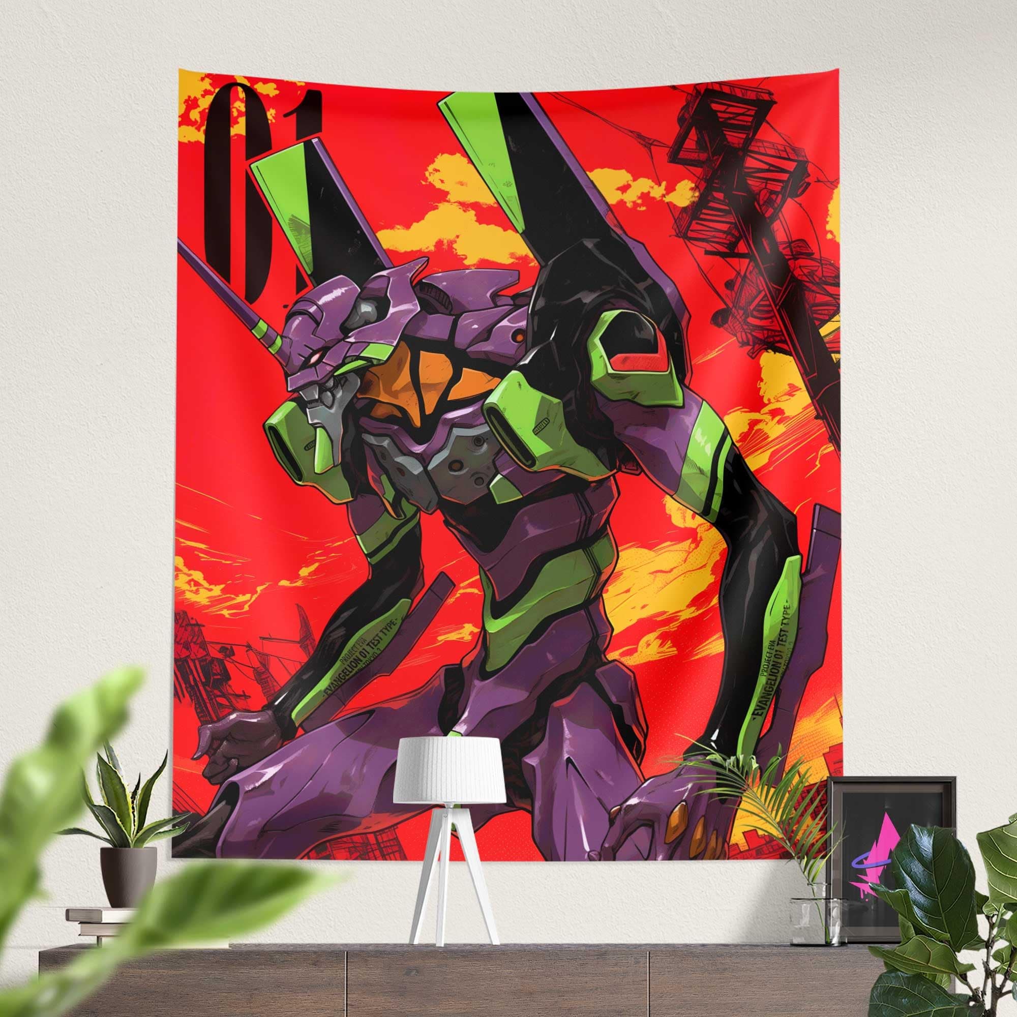 ComicSense.xyz Unit-01 Printed Anime Tapestry, Anime Theme Backdrop for Wall Hanging Home Decor Bedroom Living Room - 58 X 48 Inches