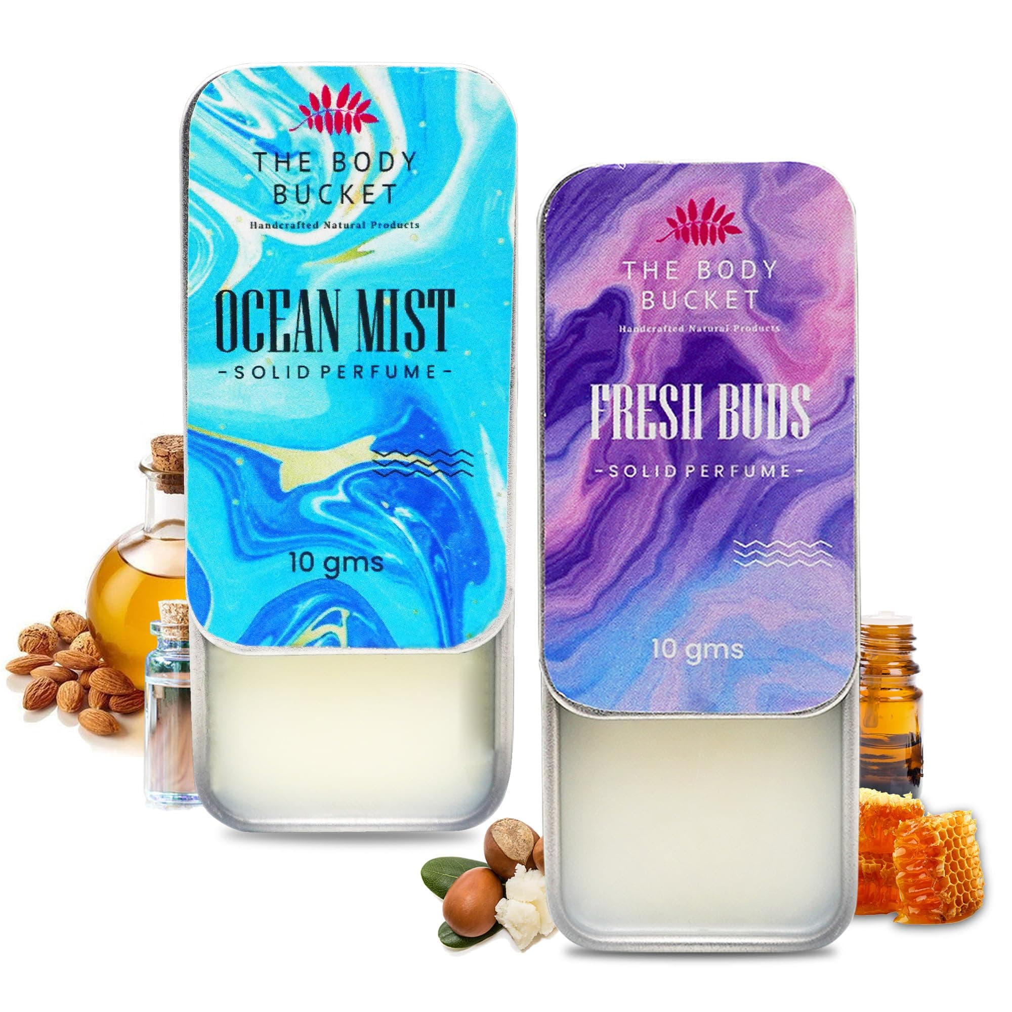 Combo of Fresh Buds & Ocean Mist Solid Perfume- 10 Gms each | Alcohol Free- Pocket Friendly & Easy to Apply, Non-Greasy Cologne Balm | Unisex Gifting Collection