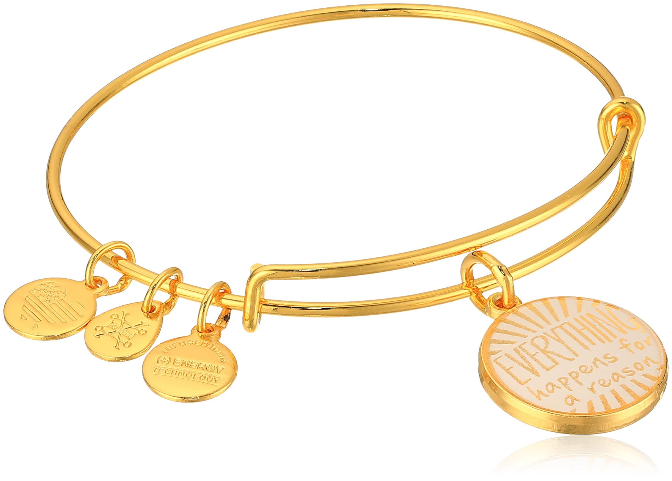 Alex and Ani Words are Powerful, Everything Happens for a Reason II Shiny Gold Bangle Bracelet