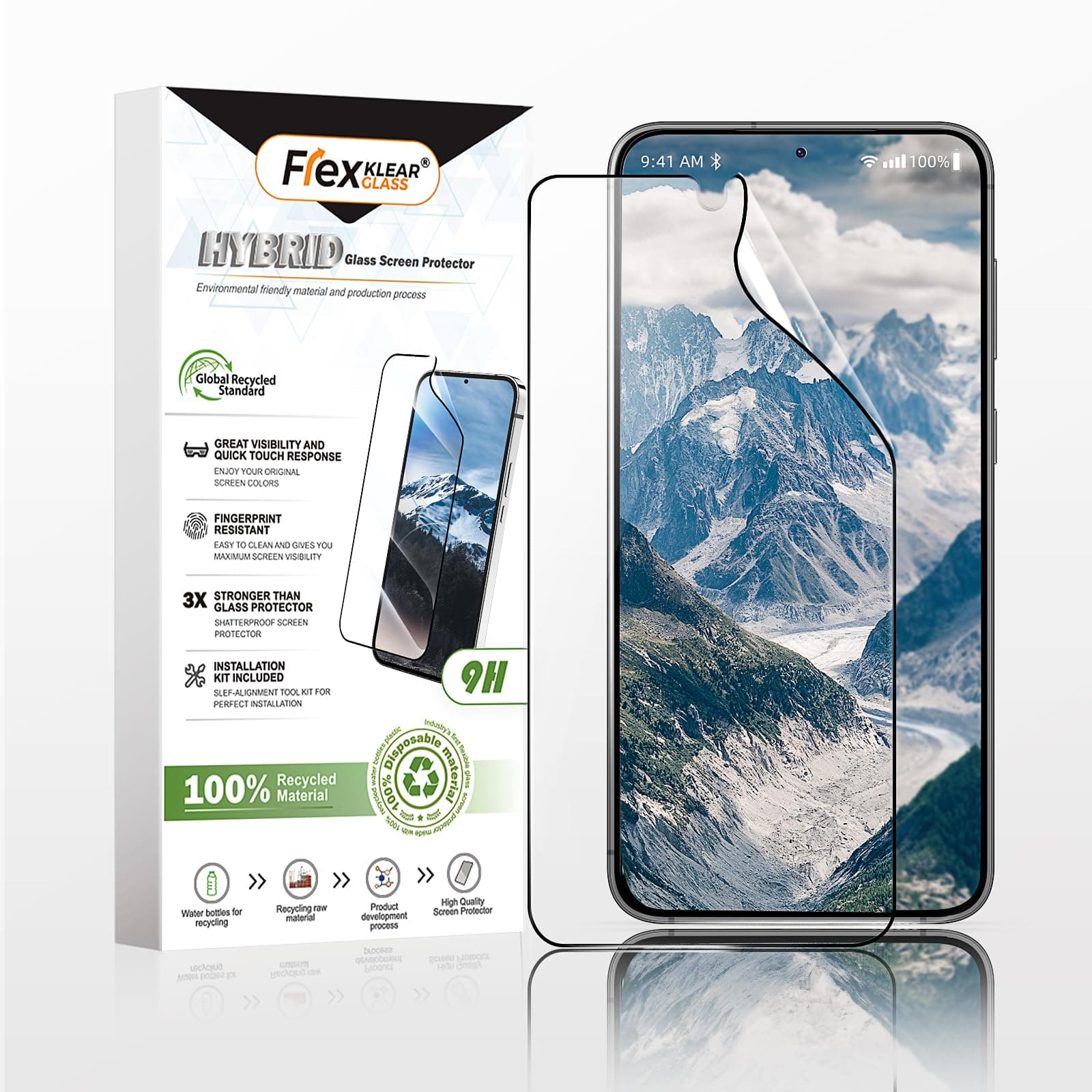FlexklearGlass® RPET for Samsung Galaxy S24 Plus Screen Protector, 9H Shatterproof Tempered Glass with Auto Installation Kit, VResistant, Unbreakable Hybrid Glass