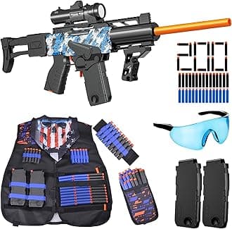 Toy Gun Automatic Sniper Rifle with Scope, Tactical Vest Kit, Toy Foam Blasters with 200 Soft Bullets, 2 Magazinine and Grip, Electric Gun for Boys Age 8-12, Gifts for Birthday Christmas
