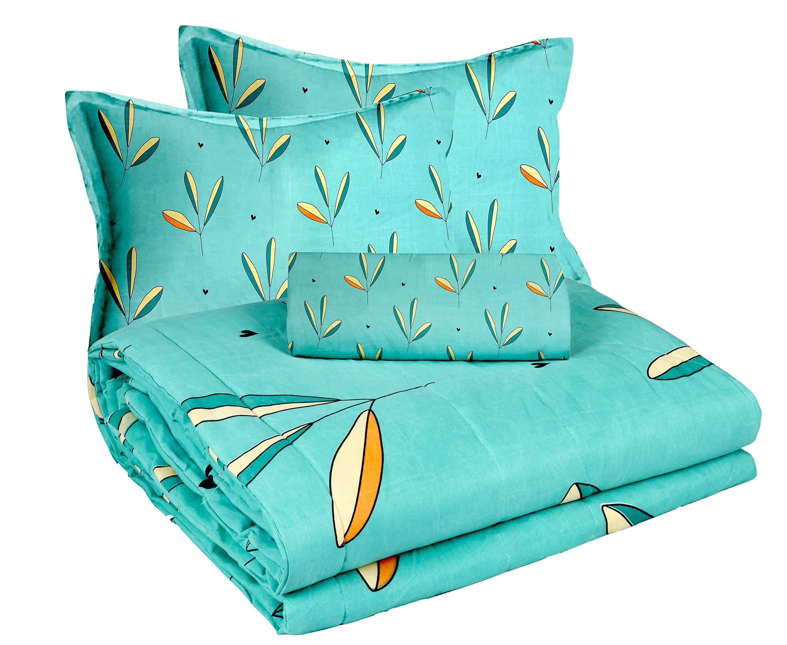 BSB HOME Microfiber 350TC Glace Cotton AC Comforter Set King Size Double Bed with 1 Flat bedsheet-90x100 inch and Two Pillow Covers II 4 pc Bedding Set- White and Blue