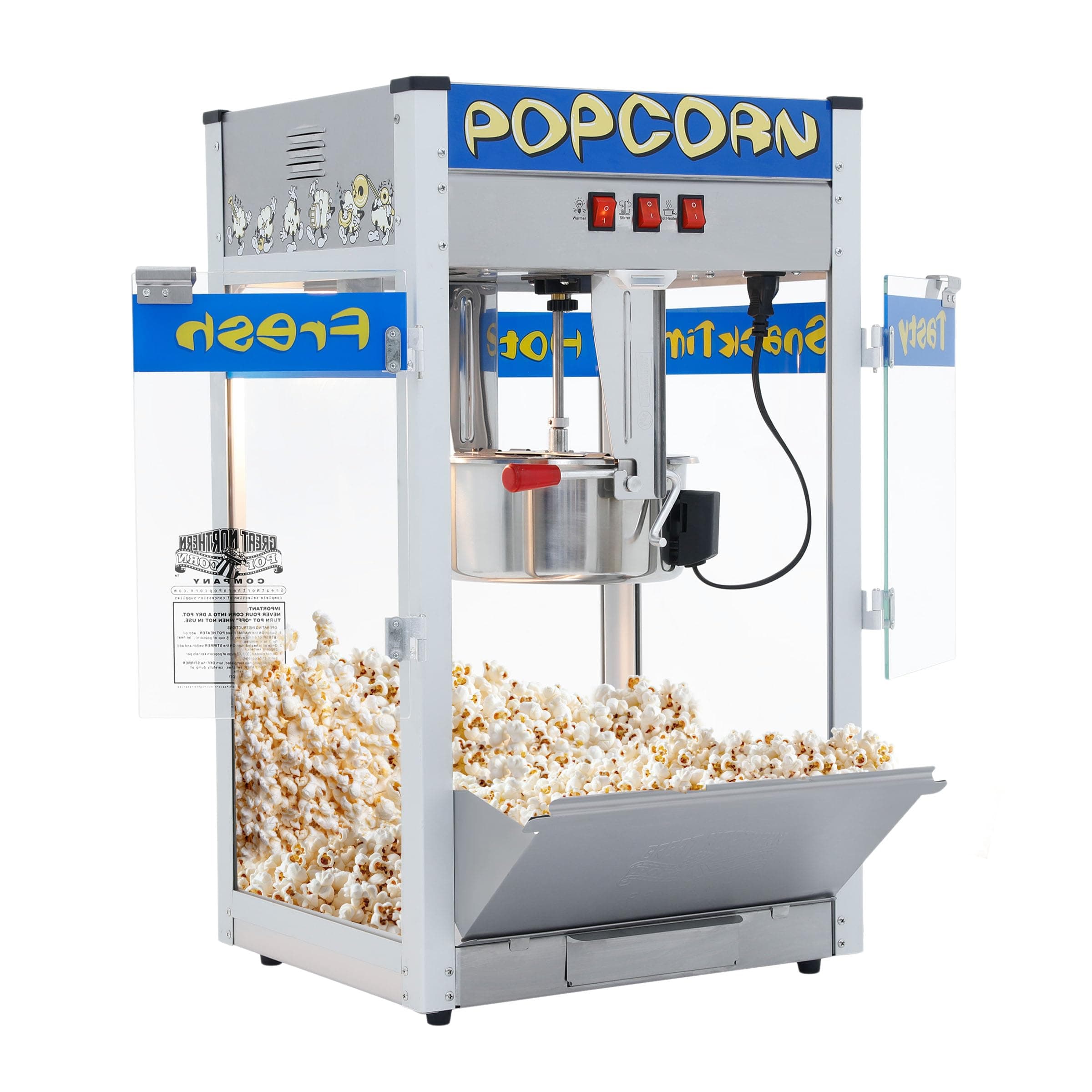 Pop Heaven Popcorn Machine - 12oz Stainless-Steel Kettle, Reject Kernel Tray, Warming Light, and Accessories by Great Northern Popcorn (Blue)