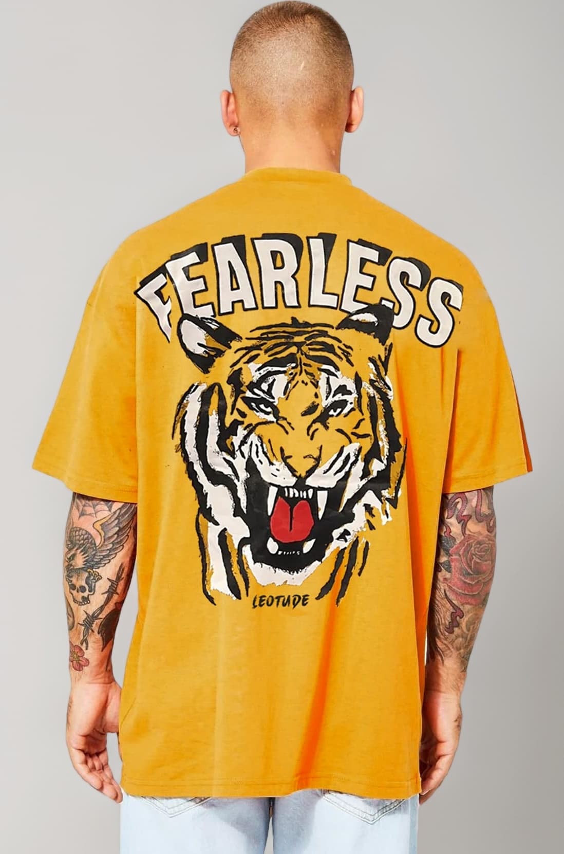 Men's Oversized Cottonblend Round Neck Half Sleeve Back Printed Drop Shoulder Tshirt(Color : Navy)