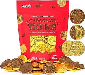 100 Coins, Gold Half Dollar Coins, Made with Premium Belgian ingredients, Nut-Free, Non-GMO, Kosher Dairy