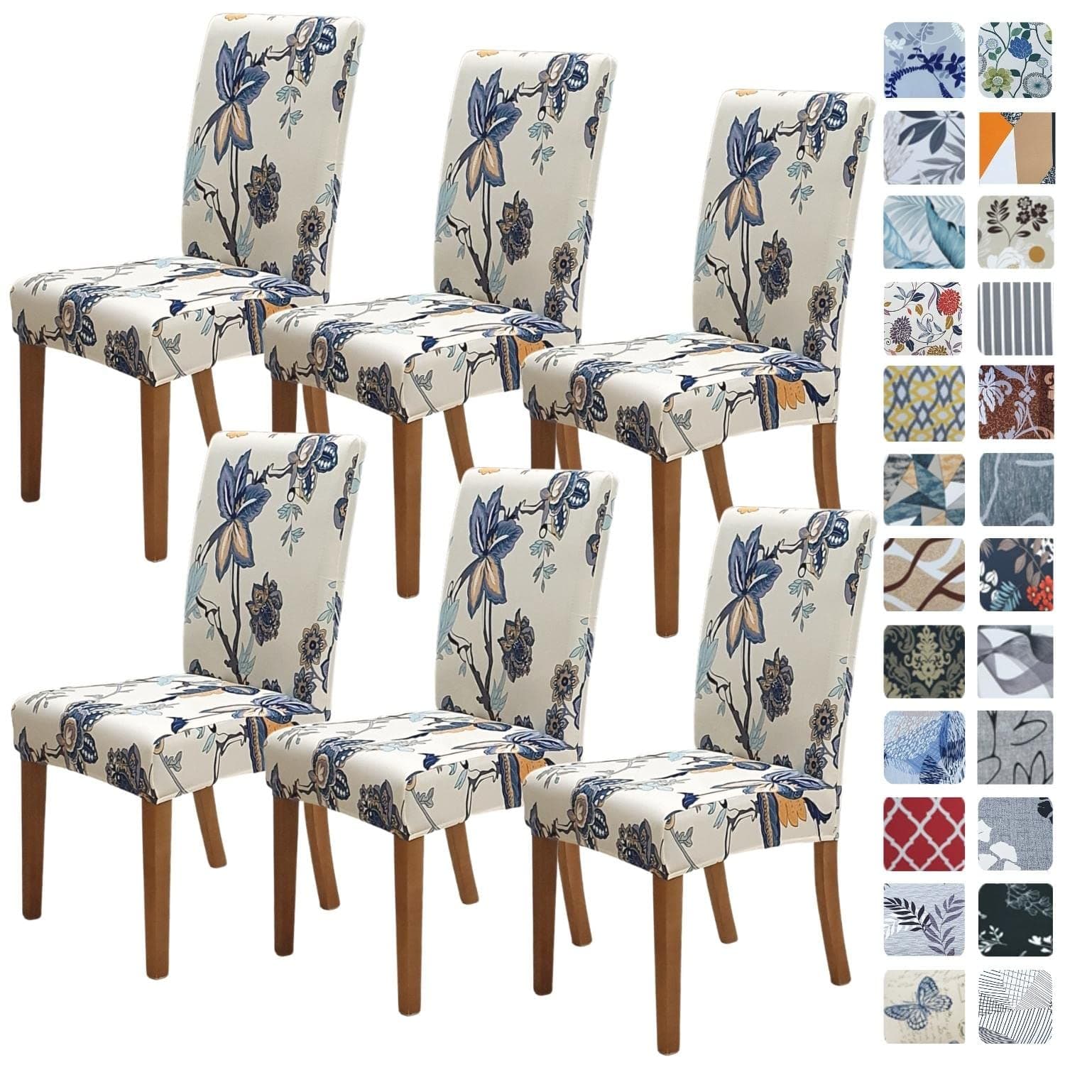 SPRINGRICO Chair Covers for Dining Room 6 Pack, Stretch Dining Chair Cover, Washable Spandex Kitchen Parsons Chair Slipcovers, Removable Seat Protector for Home or Party (Set of 6, Flower Pot)