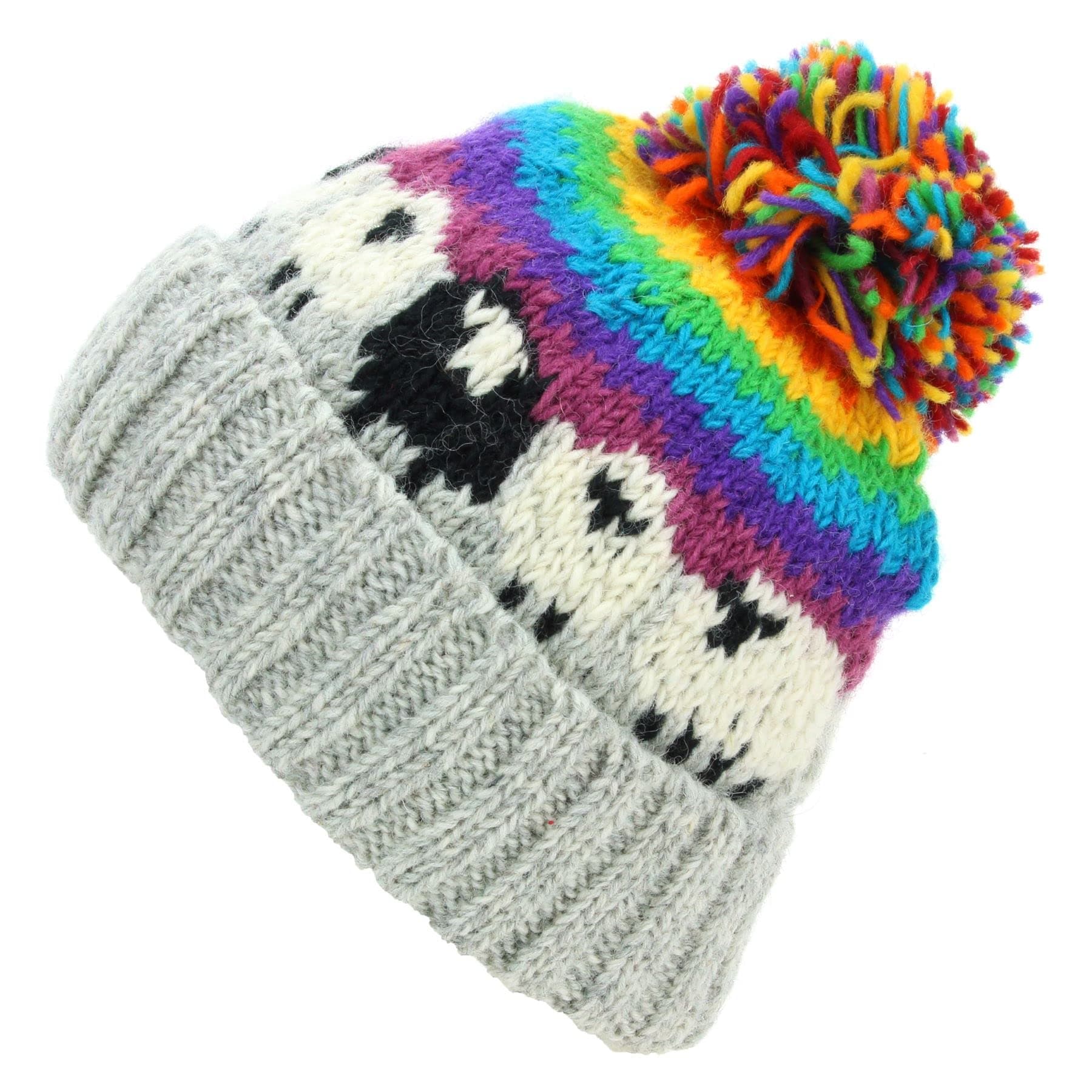 LOUDelephantWool Knit Bobble Beanie Hat - Sheep
