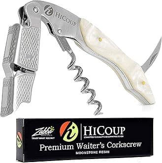 HiCoup Kitchenware Wine Opener - Professional Corkscrews for Wine Bottles w/Foil Cutter and Cap Remover - Manual Wine Key for Servers, Waiters, Bartenders and Home Use - Moonstone