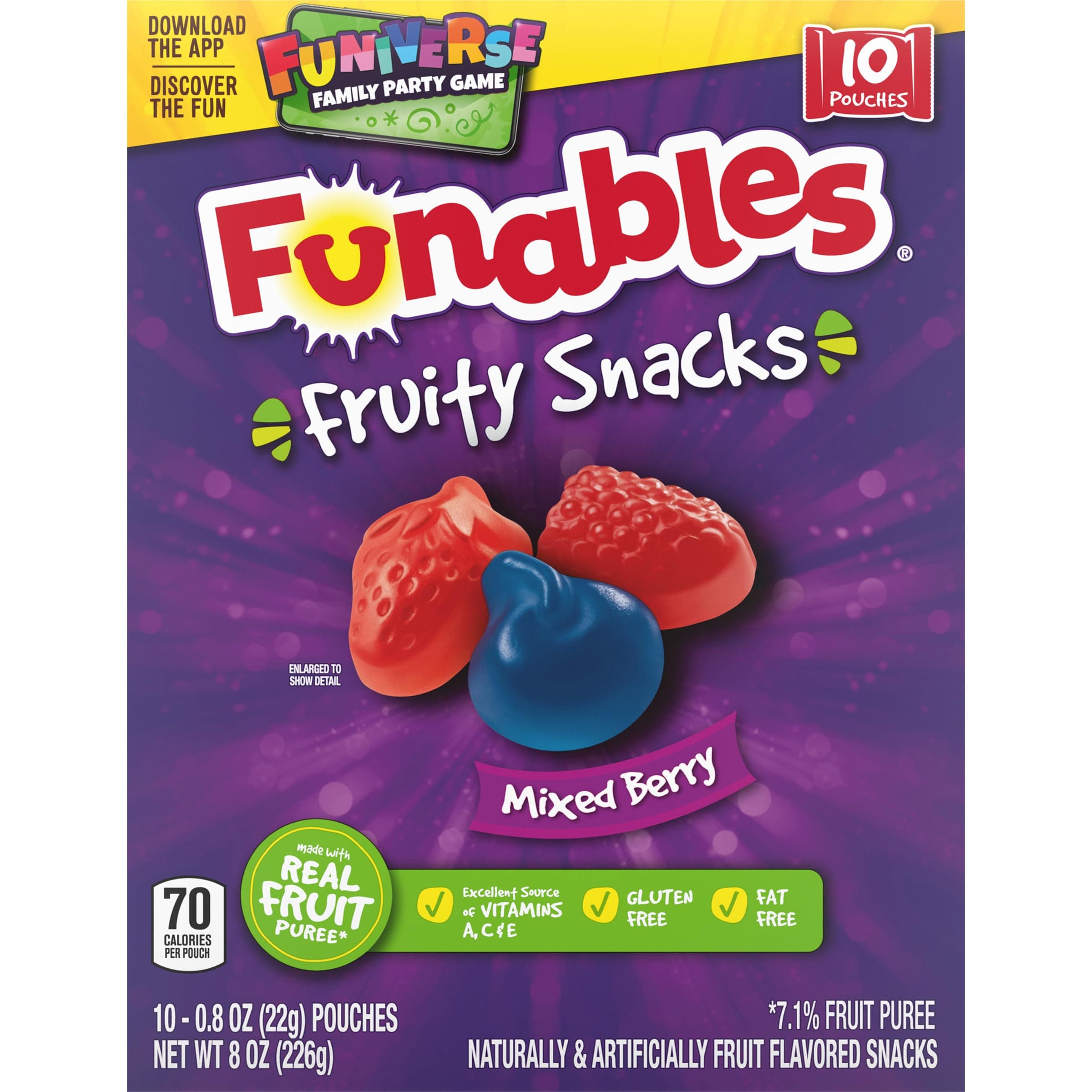 Funables Fruity Snacks, Mixed Berry Fruit Flavored Snacks, 0.8 Ounce Pouches (Pack of 10)