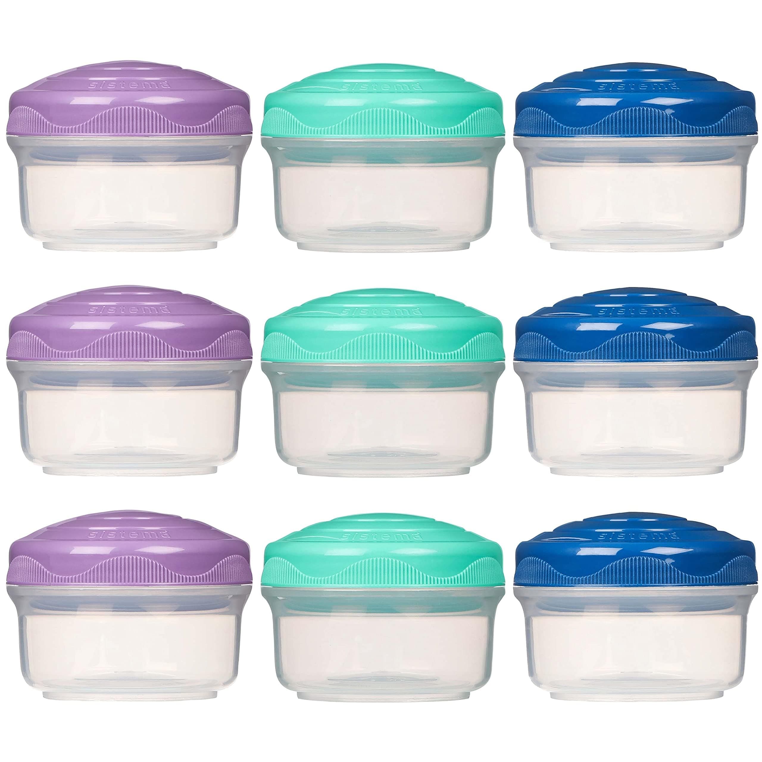Sistema TO GO Mini Bites Snack Pots | 130 ml | Stackable Snack Boxes for Kids Travel | Food Containers with Lids | 9 Count