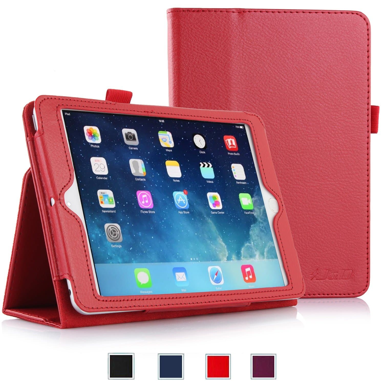 iPad mini Case - J&D iPad mini 3 / iPad mini 2 / iPad mini [Folio Style] Slim Fit Leather Case with Smart Cover Auto Sleep / Wake Feature for Apple iPad Mini / Mini Retina / Mini 3 (Red, Folio)