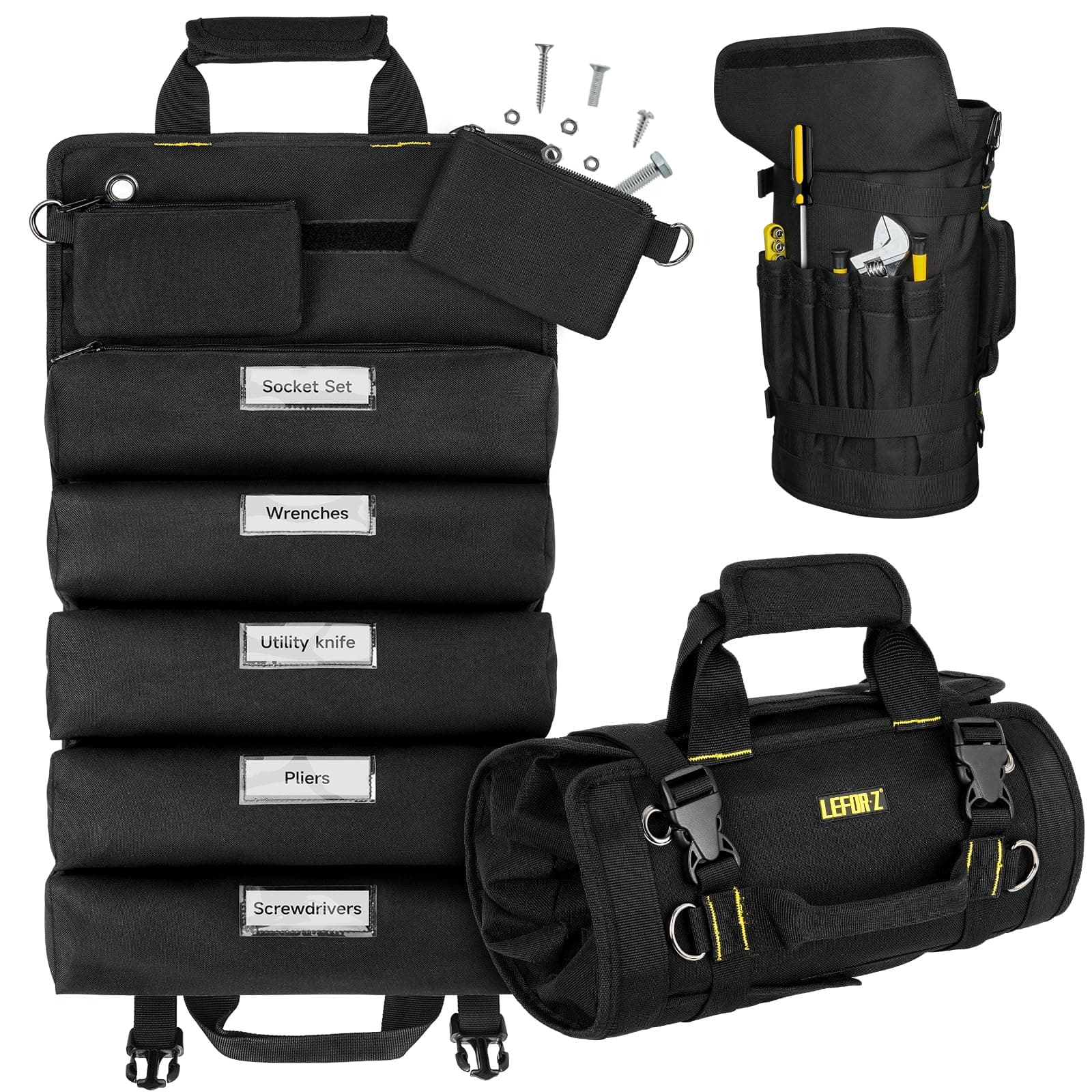 Tool Bag,Large Roll Up Tool Bag Organizer,13 Pockets Tool Roll Storage Pouch,Heavy Duty Portable Tool Storage Carrier Bag for Men,Mechanic,Electrician,Valentines Day Gifts for Men,Black