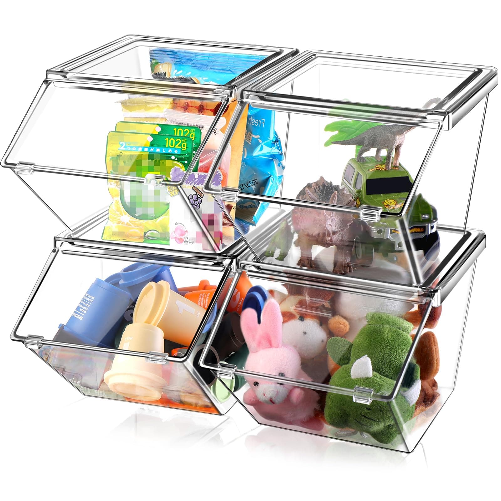 Yerliker 4 Pcs Clear Plastic Storage Bins with Lids Large Stackable Pantry Storage Organizer Bins Kitchen Organization Cabinet Organizers Ideal Containers for Fridge, Kitchen, Cabinets (Clear)