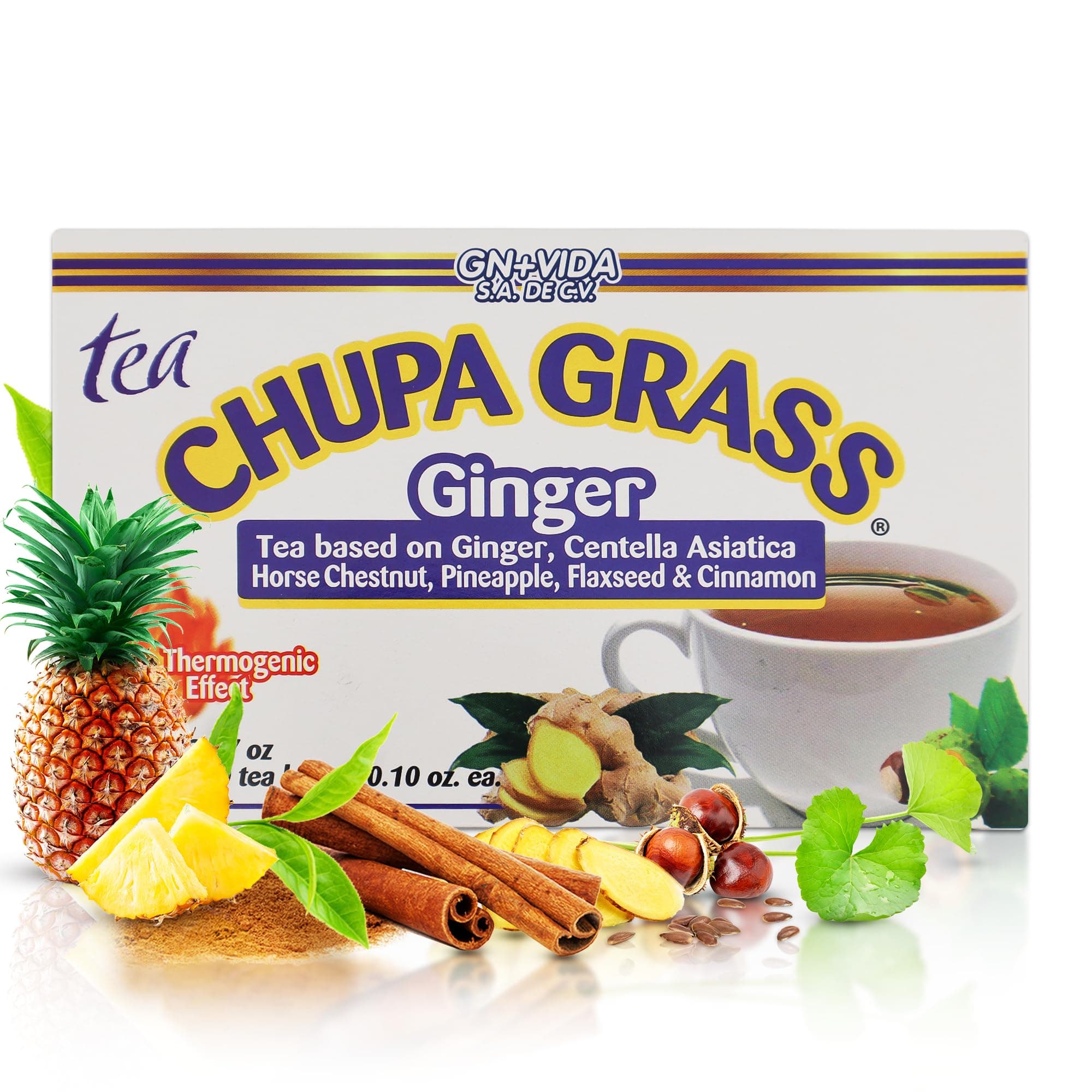 New Improved Formula Tea CHUPA Grass - Tea Based Ginger, Gotu Kola & Cinammon & Te CHUPA Panza Jengibre (30 Tea Bags/0.10 oz Each)