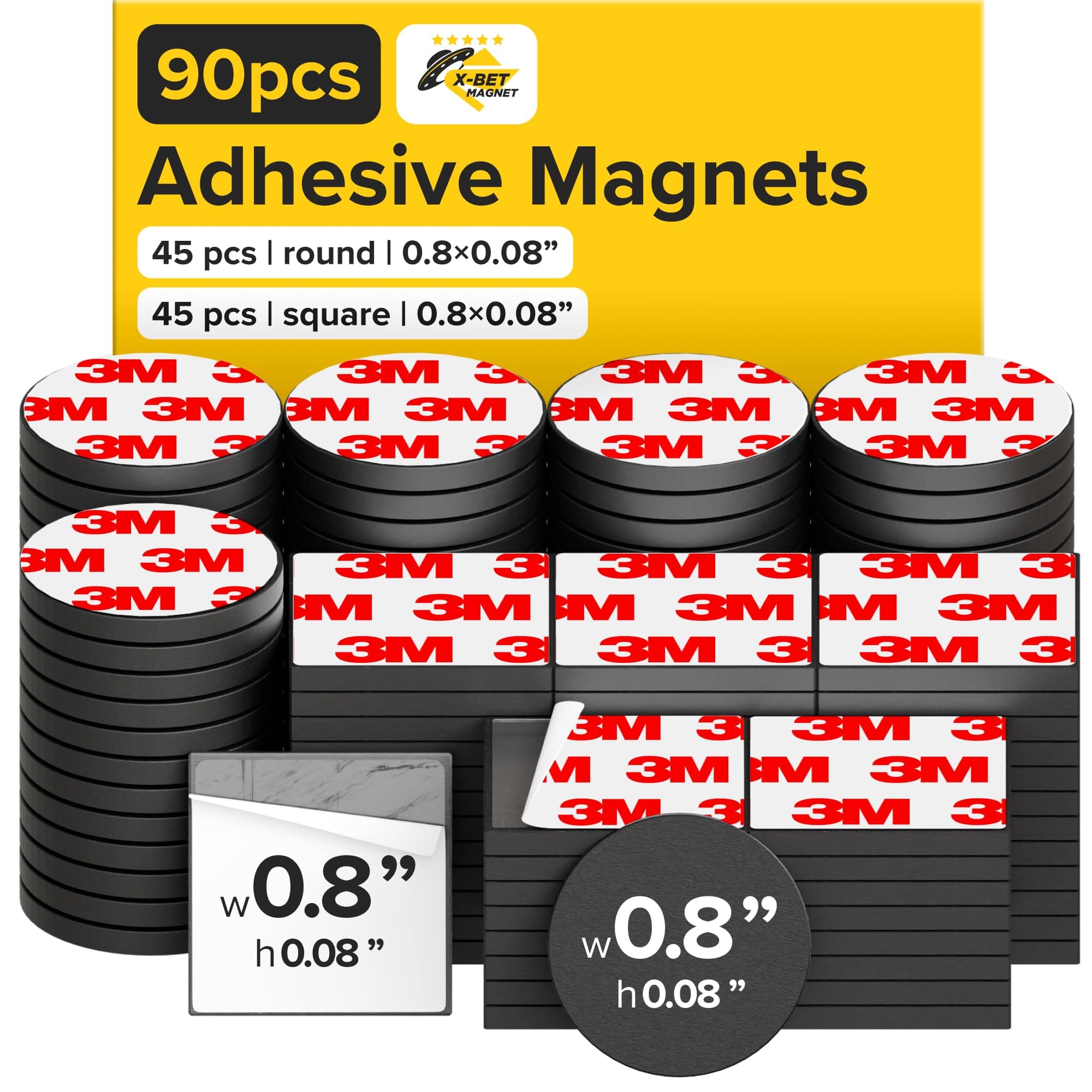 Magnetic Squares, Rectangles and Circles with Self Adhesive Backing - Peel & Stick Magnetic Dots and Squares - Flexible Sticky Magnets - Sheets is Alternative to Magnetic Stickers, Tape and Labels