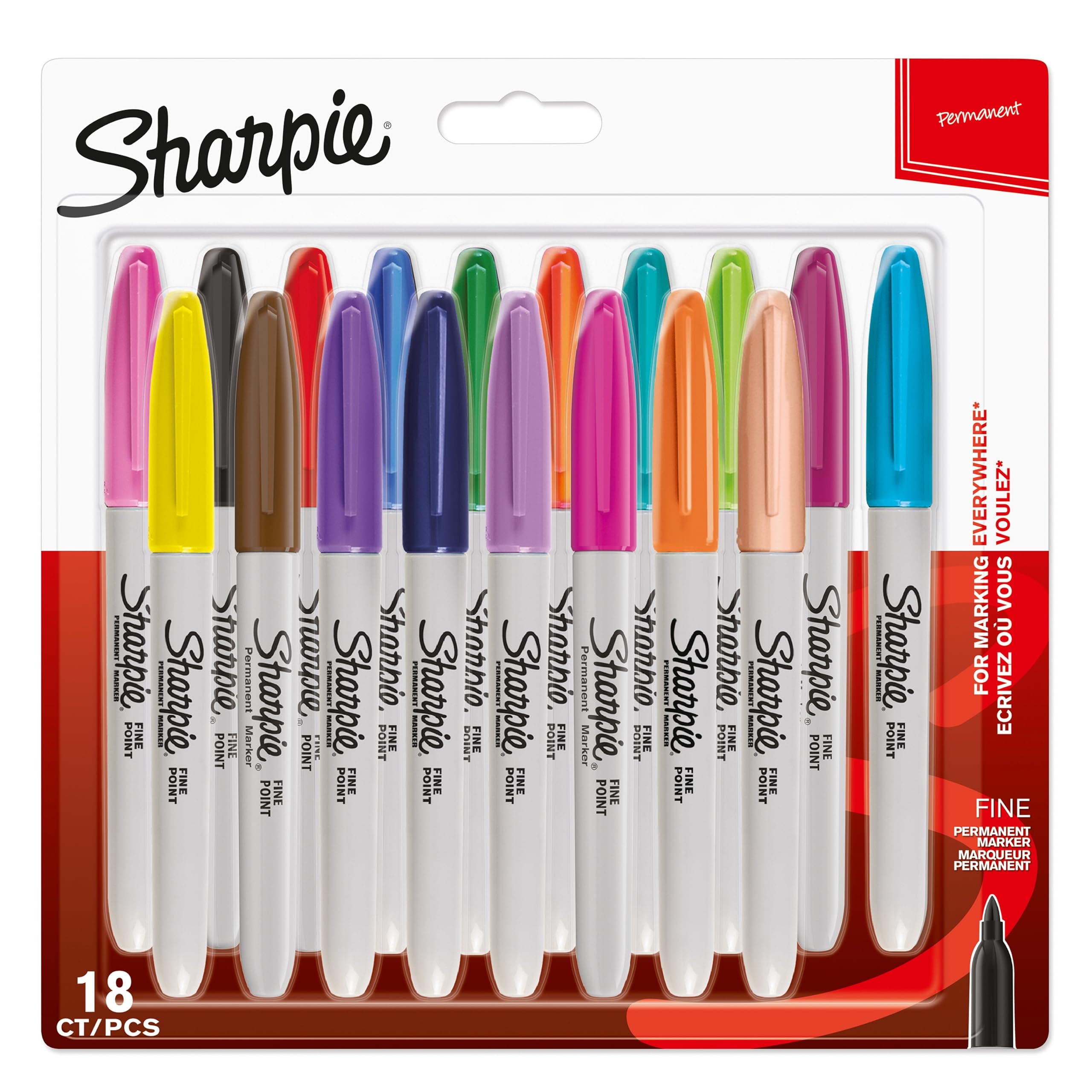 Fine Point Permanent Marker, Assorted, 18-Pack