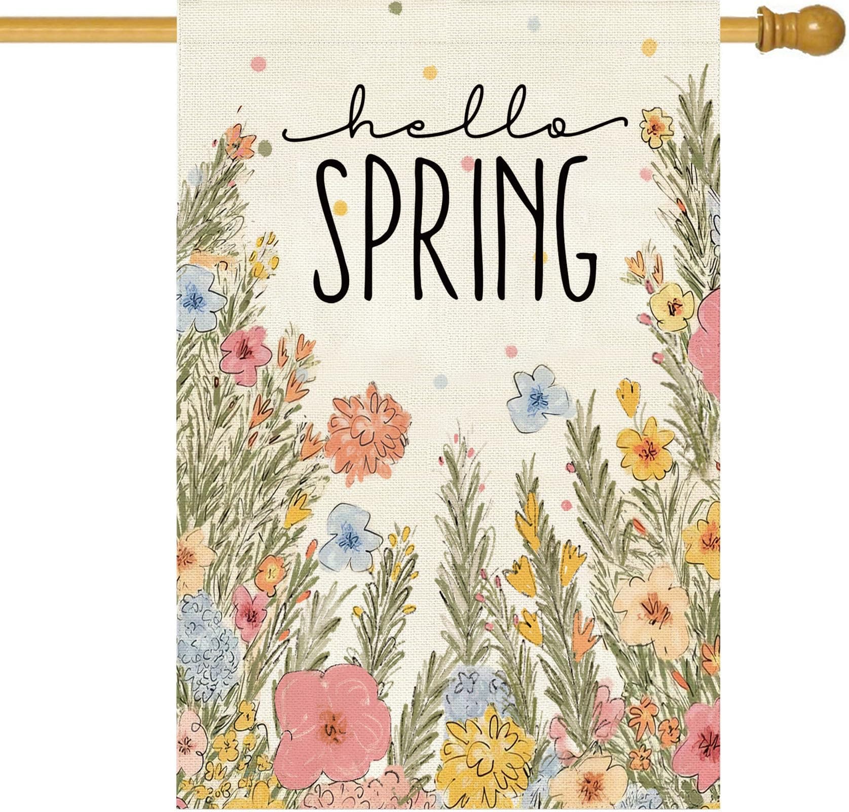 Baccessor Hello Spring House Flag 28 x 40 Inch Vertical Double Sided Burlap Spring Easter Farmhouse Flowers Large Yard Flag Spring Summer Holiday Seasonal Yard Outdoor Outside Decoration