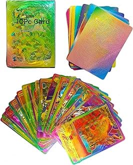 SHAKTISM Poke Collectible Card Game Trading Card Game Water Proof Booster Pack Set, V Series, Vmax GX Rare, Gold Foil, Collectible Foil Cards (Rainbow 10Pc)