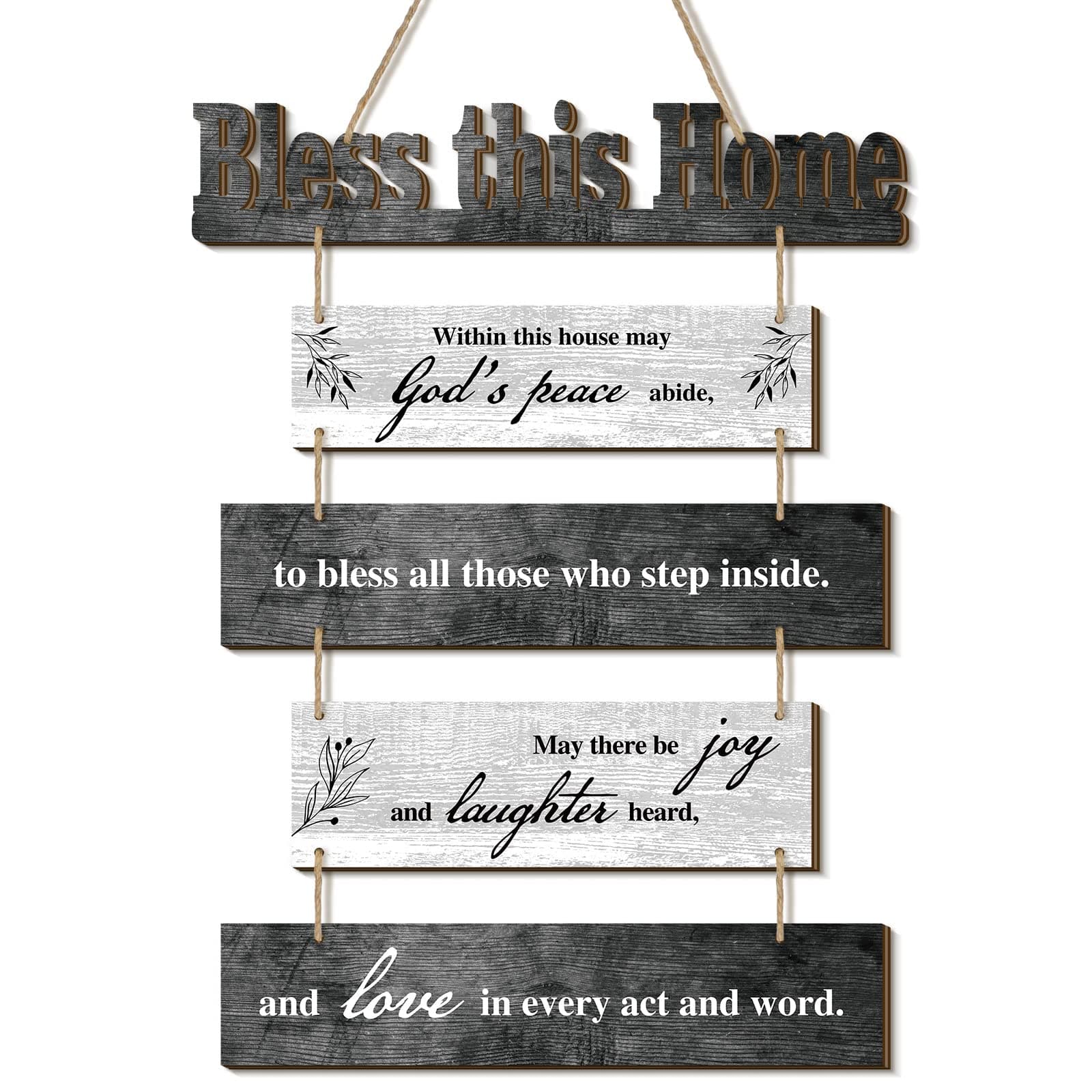 Xuhal Bless This Home Wall Decor Religious Rustic Wooden Sign Farmhouse Blessing Plaque for Holy Week Easter Church Bedroom Living Room Kitchen Decor House Warming Gift for Family Friend(Gray White)
