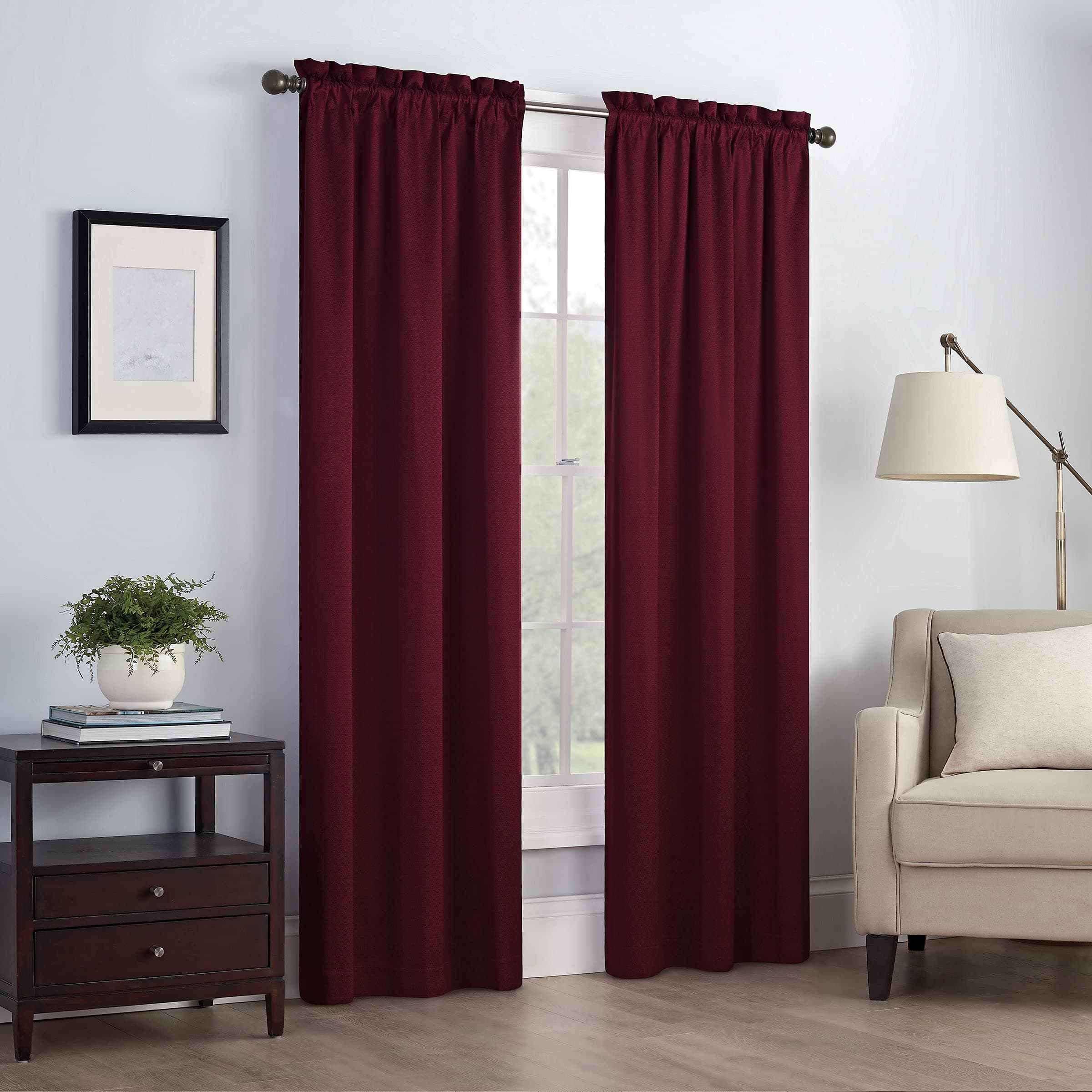 Eclipse Canova Thermal Insulated Single Panel Rod Pocket Darkening Curtains for Living Room, 42 in x 63 in, BURGUNDY
