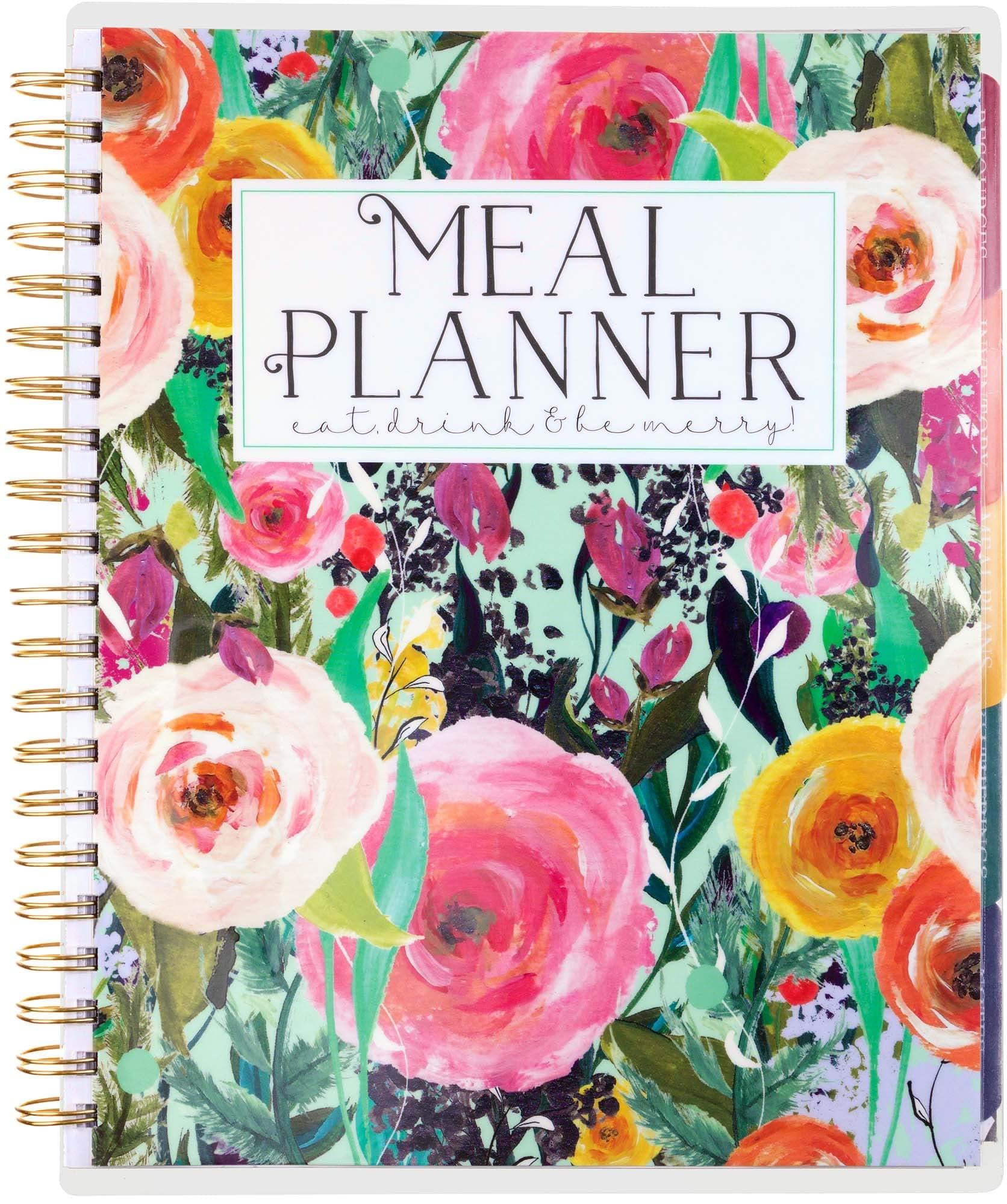 Eccolo Weekly Meal Planner Notebook and Recipe Keeper with Tear Off Grocery Shopping Lists, Weekly Food Prep Menu Planning, Laminated Floral Cover, and Tabbed Dividers (8.5x11 inches)
