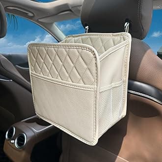 Upgrade Car Seat Organizer Backseat with Storage Pockets, Multipurpose Car Organizer Hanging, Car Trash Bag Can,Premium PU Leather Garbage Can 2.14 Gallon Large Capacity Accessories Beige