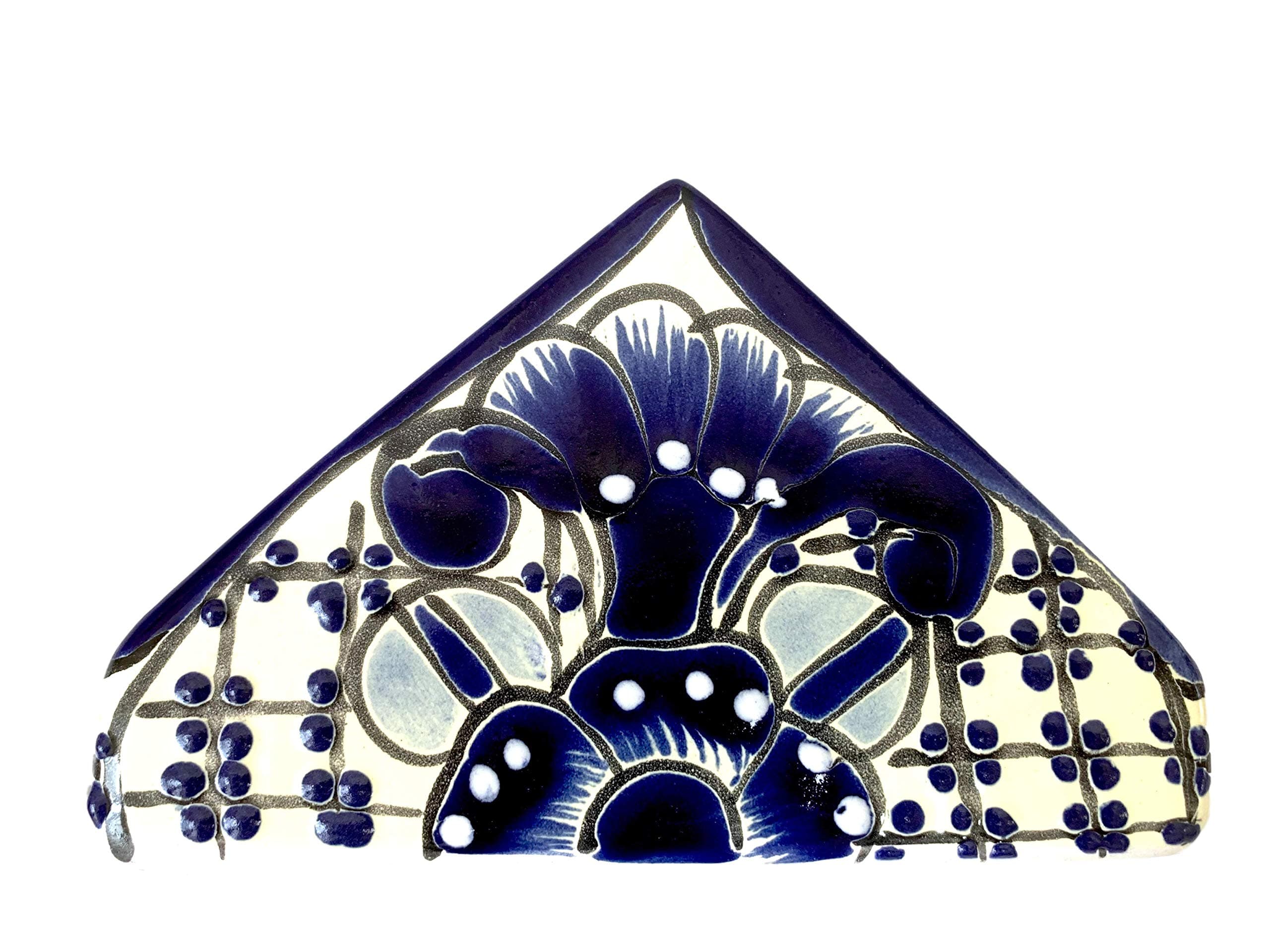 Ceramic Napkin Holder - Authentic Mexican Pottery - for Kitchen Countertop | Dinner Table | Indoor & Outdoor Use Tissue and Letter Holder - Mexican Style Talavera Servilletero (Blue and White)