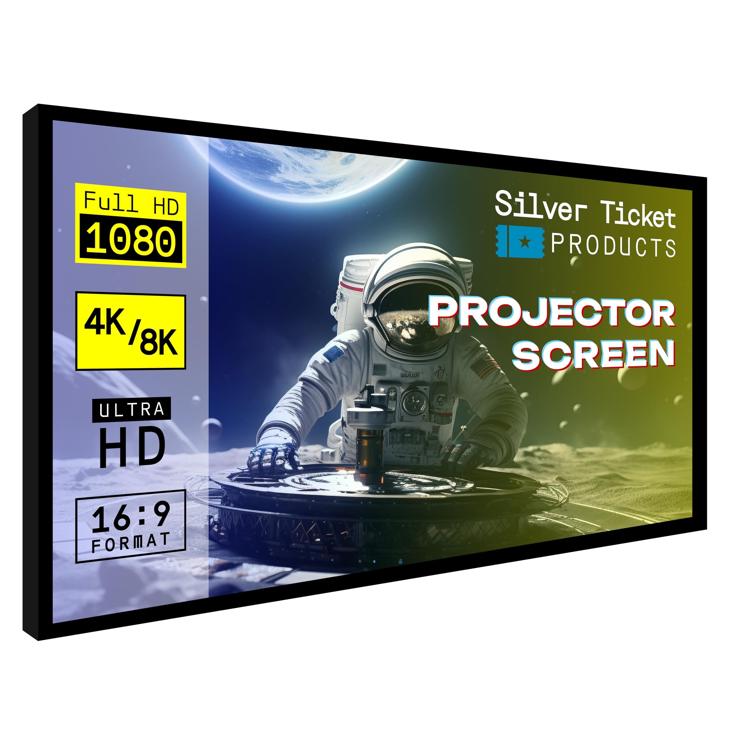Silver Ticket Products STR Series 6 Piece Home Theater Fixed Frame 4K / 8K Ultra HD, HDTV, HDR & Active 3D Movie Projection Screen, 16:9 Format, 120" Diagonal, Woven Acoustic Material STR-169120-WAB