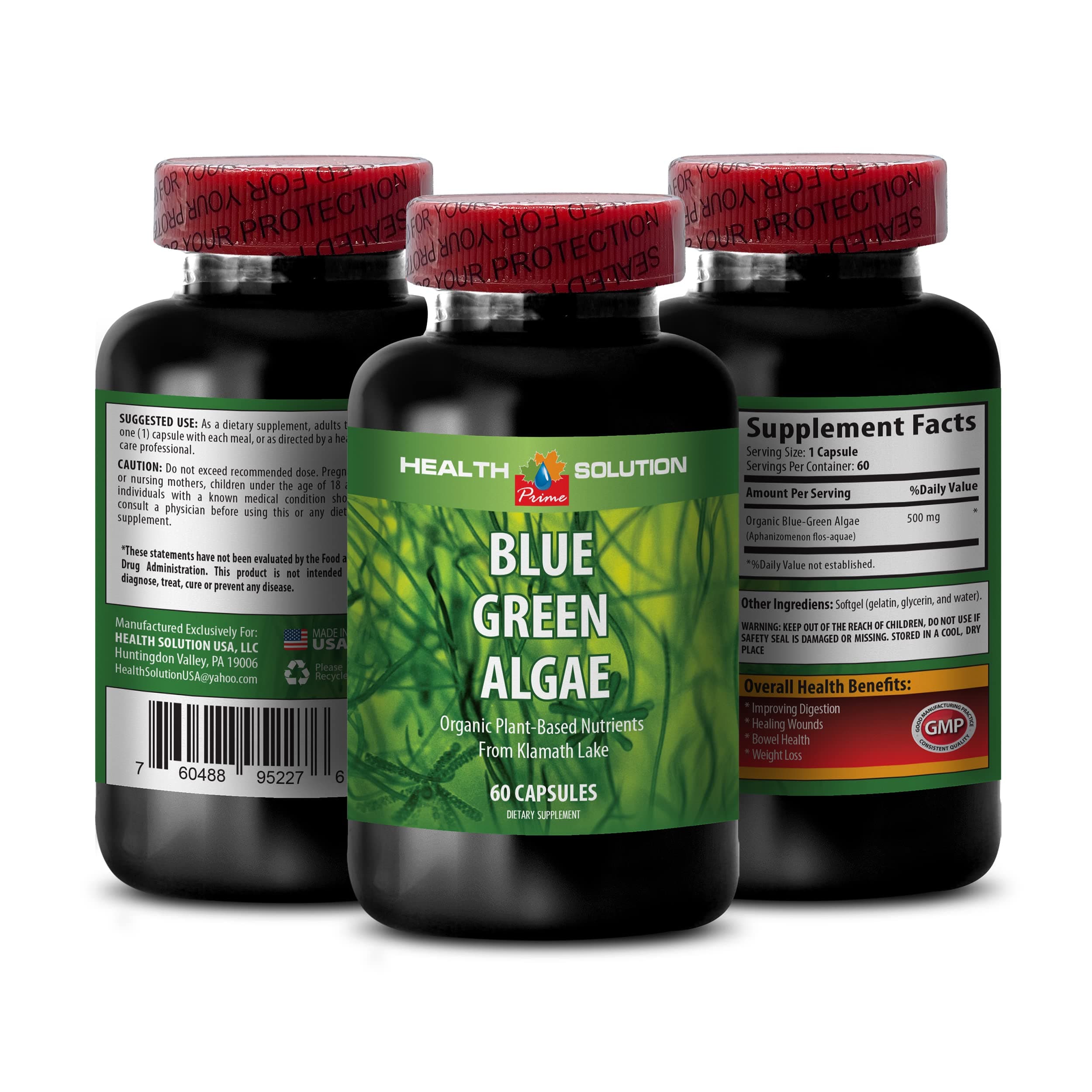 Blue Green Algae Superfood - Blue Green Algae - Blue Green Algae for Immunity - Klamath Shores Blue Green Algae, Digestion Supplement, Immune Support Supplement, Blue Green Algae Powder, 1b 60 Caps