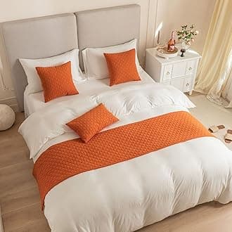 Bed Runner King Size,Orange Bed Runner For of Luxury Hotel Grade 2 Pillowcases(45X45cm)