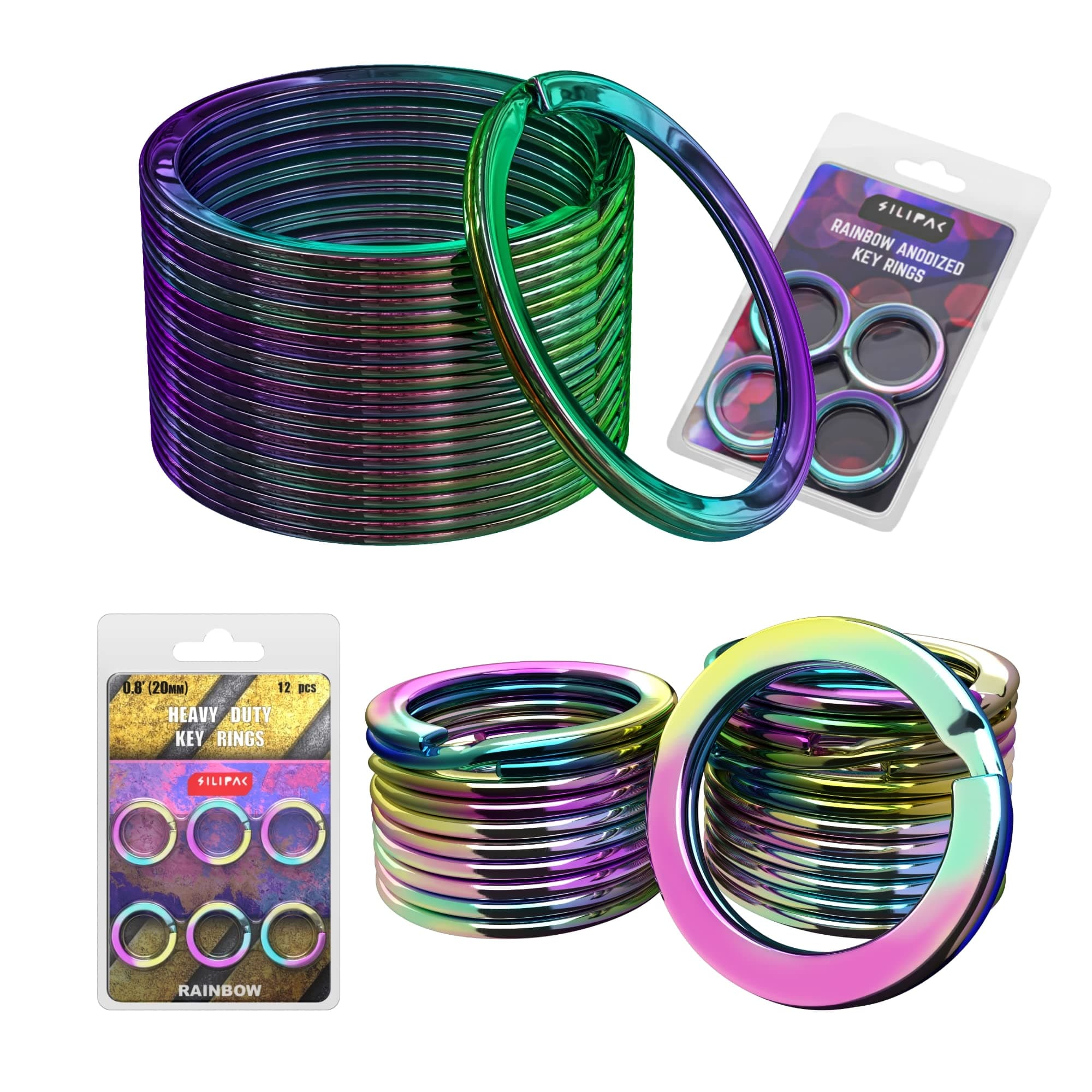 Small and Large Rainbow Key Rings Bundle Heavy Duty Strong Keyring for Car Home Large Rainbow Anodized Metal Dog Ring Tag Lanyards School Office DIY Chain