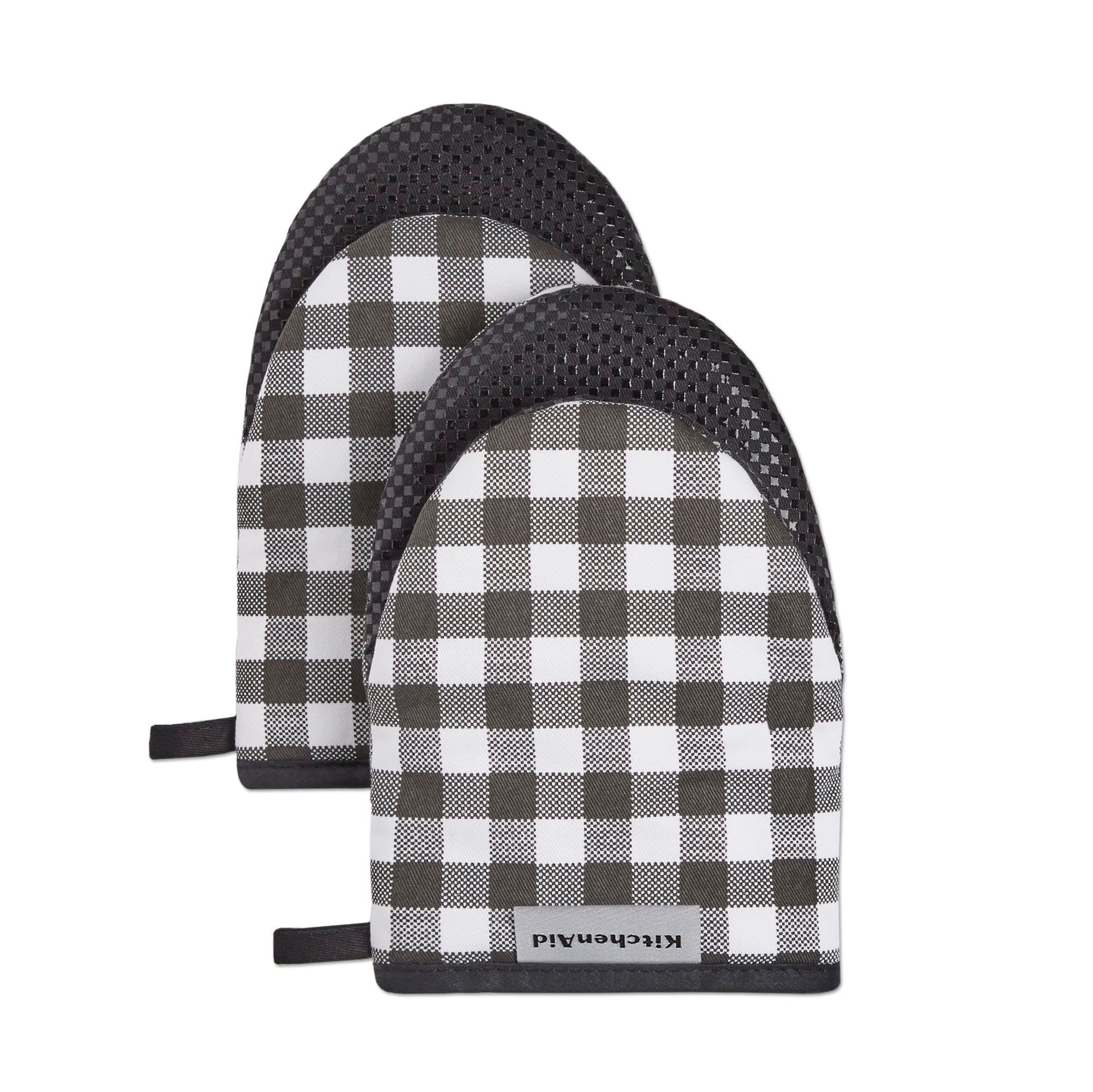 KITCHENAID Gingham Mini Oven Mitt 2-Pack Set, Matte Black, 5.5"x8"