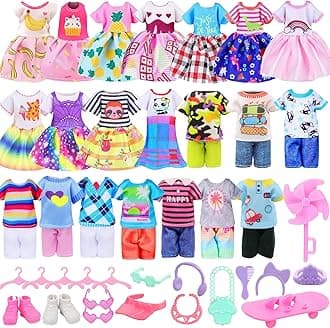26 PCS for Mini 6 Inch Doll Clothes and Accessories Include 4 Tops, 4 Pants, 4 Dresses, 2 Shoes, Pink Sunglasses 1 Skate and 14 Life Accessories for 5.3 Inch - 6 Inch Dolls