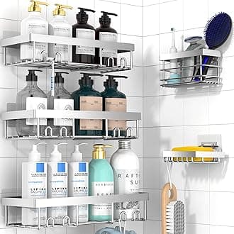 Moforoco Adhesive Shower Caddy Organizer Shelves Rack - 5 Pack Corner Bathroom Storage Organization, Home & Kitchen Decor Inside RV Accessories, Hanging First Apartment Household Camper Essentials