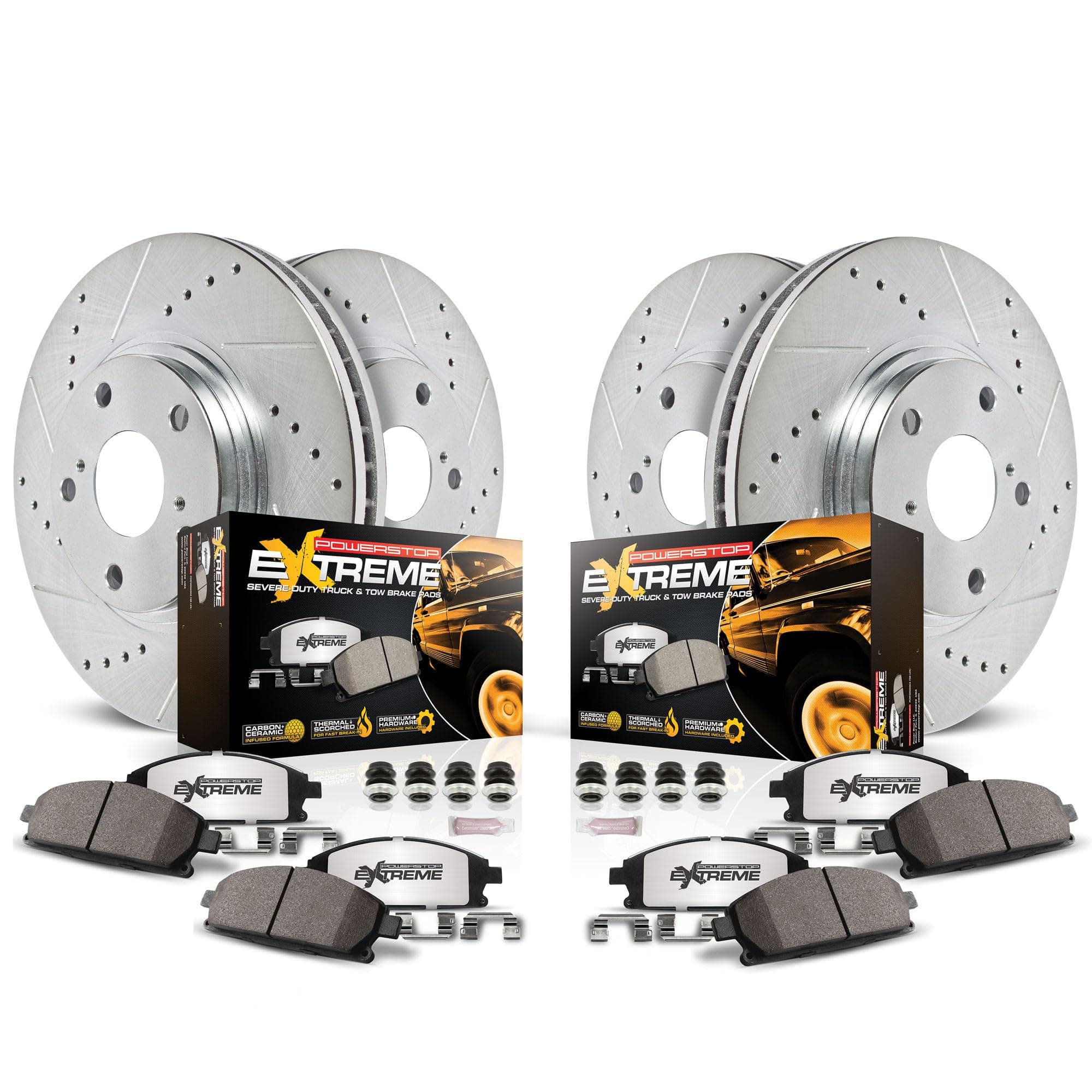 Front & Rear Brake Kit For Jeep Wrangler 2007-17 | Jeep Wrangler JK 2018 - Truck & Tow Carbon Fiber Ceramic Brake Pads + Drilled & Slotted Rotors Upgrade, K2798-36