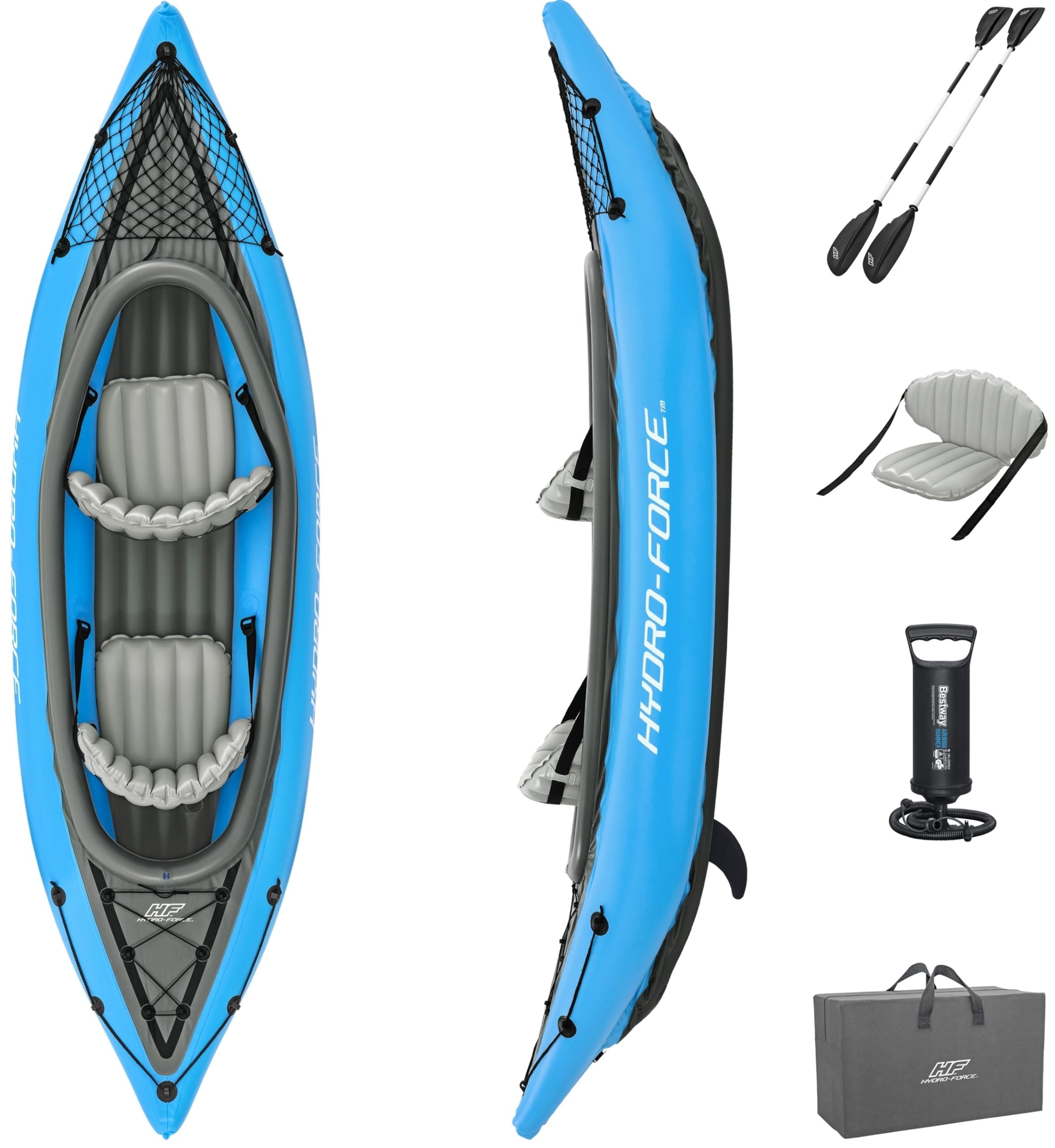 Hydro Force Inflatable Kayak Set | Includes Seat, Paddle, Hand Pump, Storage Carry Bag | Great for Adults, Kids and Families