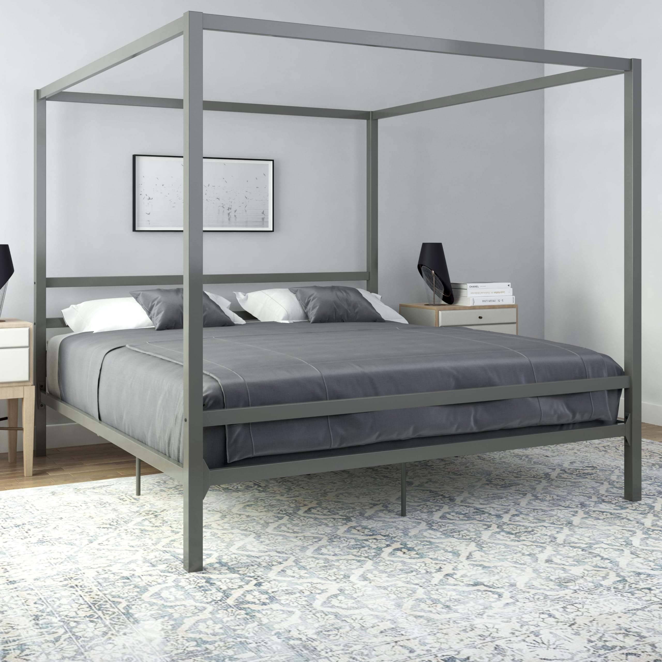 DHP Modern Canopy Bed with Built-in Headboard - King Size (Gray)