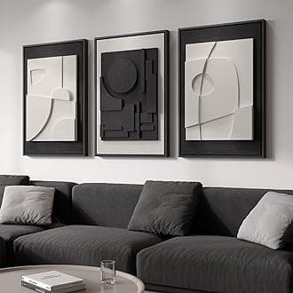 Large 3D Textured Framed Black and White Abstract Wall Art for Living Room, 3 Piece Modern Artwork for Walls, Black White Minimalist Geometric Paintings for Hallway Office Wall Decor 24x36 In