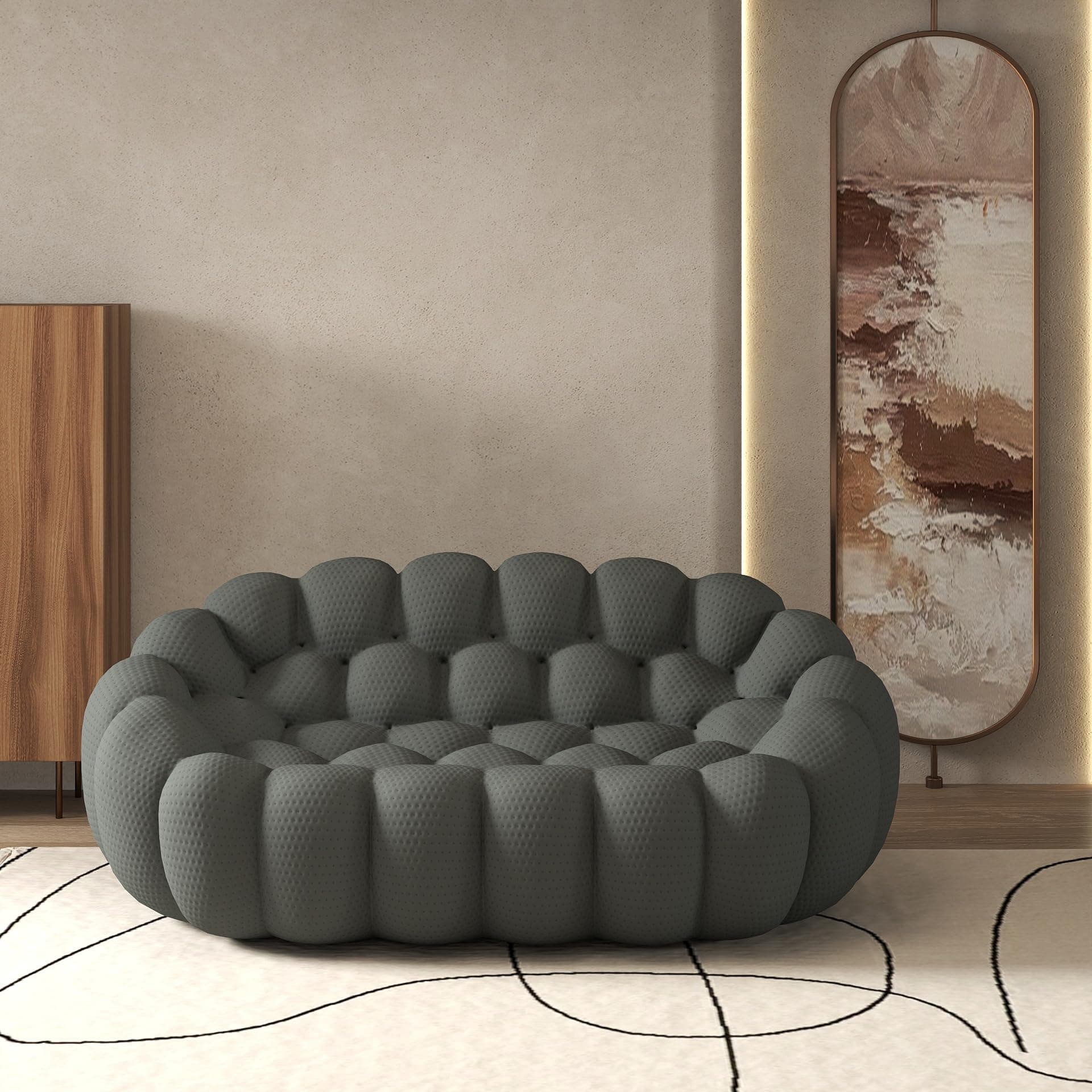 Bubble Couch, Curved Loveseat Sofa, Oversized Memory Foam Lazy Floor Couch, 3D Honeycomb Shape Round Curved Sofas for Living Room, Apartment (Dark Grey, 78.74")