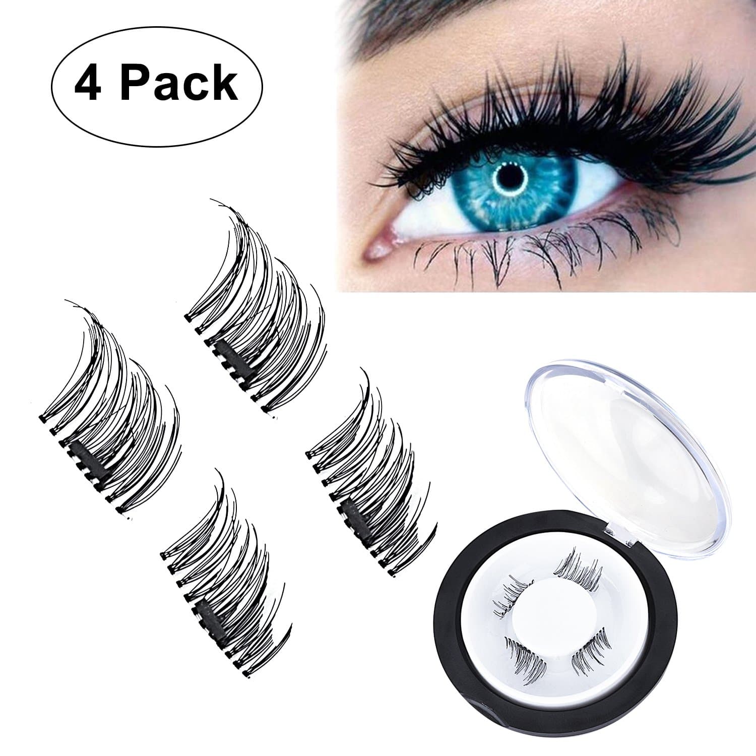 Magnetic False Eyelashes (1 Pair 4 Pieces) by WEBSUN, 0.2mm Ultra-thin 3D Design Natural Dual Magnetic Fake Eyelashes Reusable No Glue