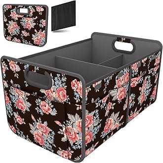 Homeve Trunk Organizer, Car Storage, Reinforced Handles, Collapsible Multi-Compartment Car Organizers, Foldable, Waterproof, 600D Oxford Polyester (Peony, 2 Compart)