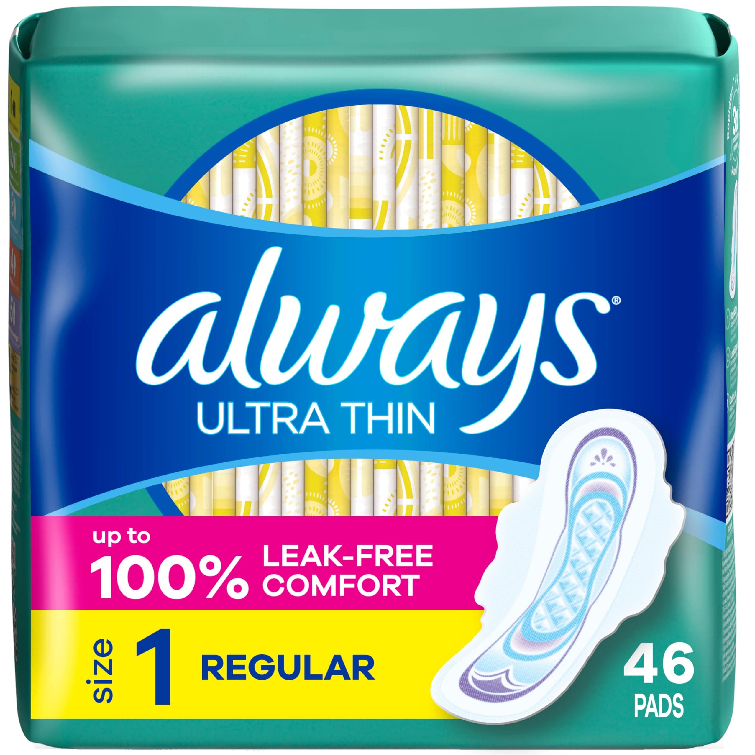 Always Ultra Thin Pads with Wings, Size 1, Regular, 46 Count