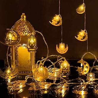 Ramadan Eid String Light- 9.8ft 20LEDs Eid Moon Star Kerosene Lantern Lamp Mubarak Islam Decorative Indoor Lantern Lights String with 2 Flash Modes for Muslim Islamic Home Garden Patio Decor Supplies