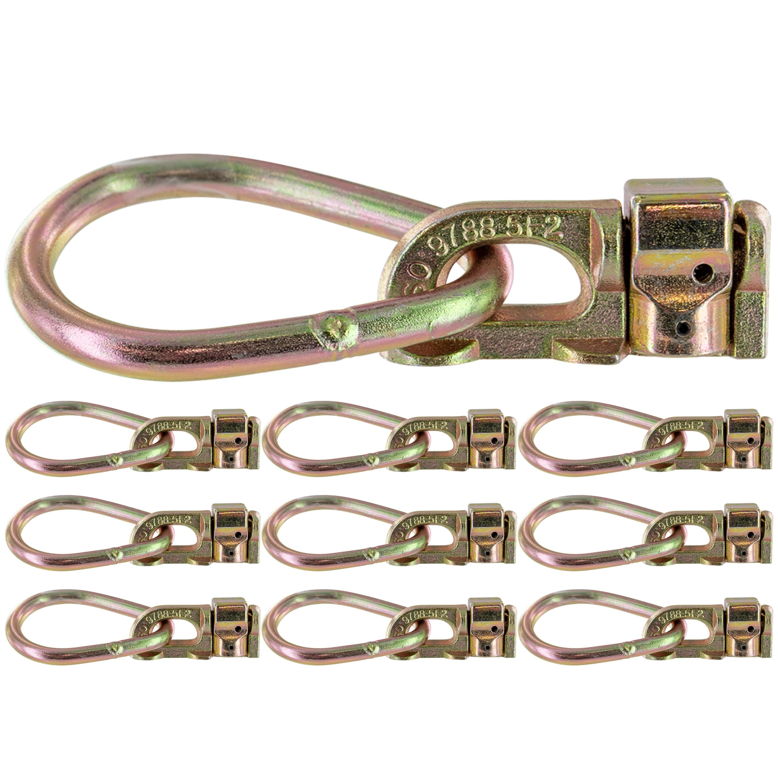 Double Stud L Track Fitting with Pear Link (10 Pack) 5,000 Pounds Break Strength, Use with L Track Rails in Truck Bed or Trailer, Automatic Locking with Spring Release